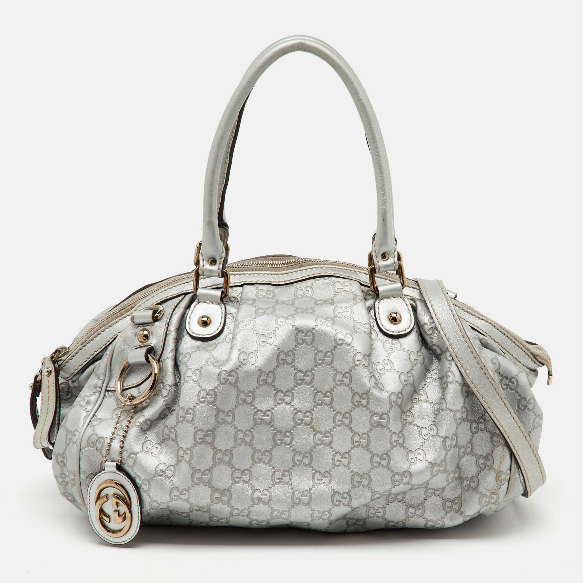

Gucci Metallic Grey Guccissima Leather Medium Sukey Boston Bag