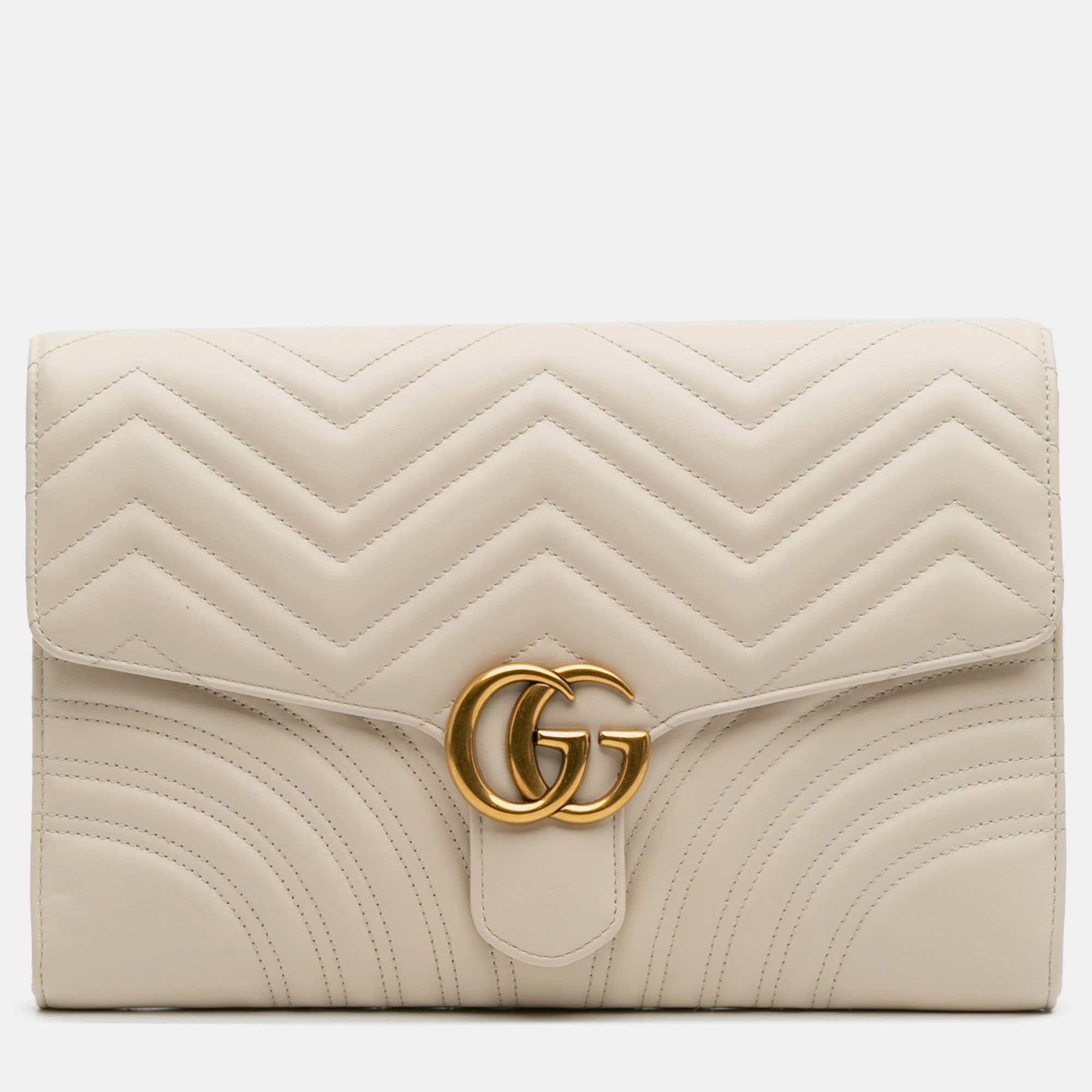 

Gucci White GG Marmont Matelasse Leather Flap Clutch
