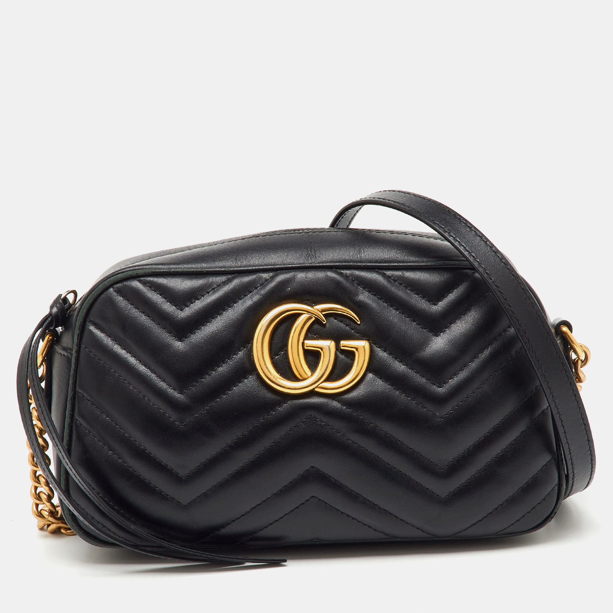 

Gucci Black Matelassé Leather Small GG Marmont Camera Bag