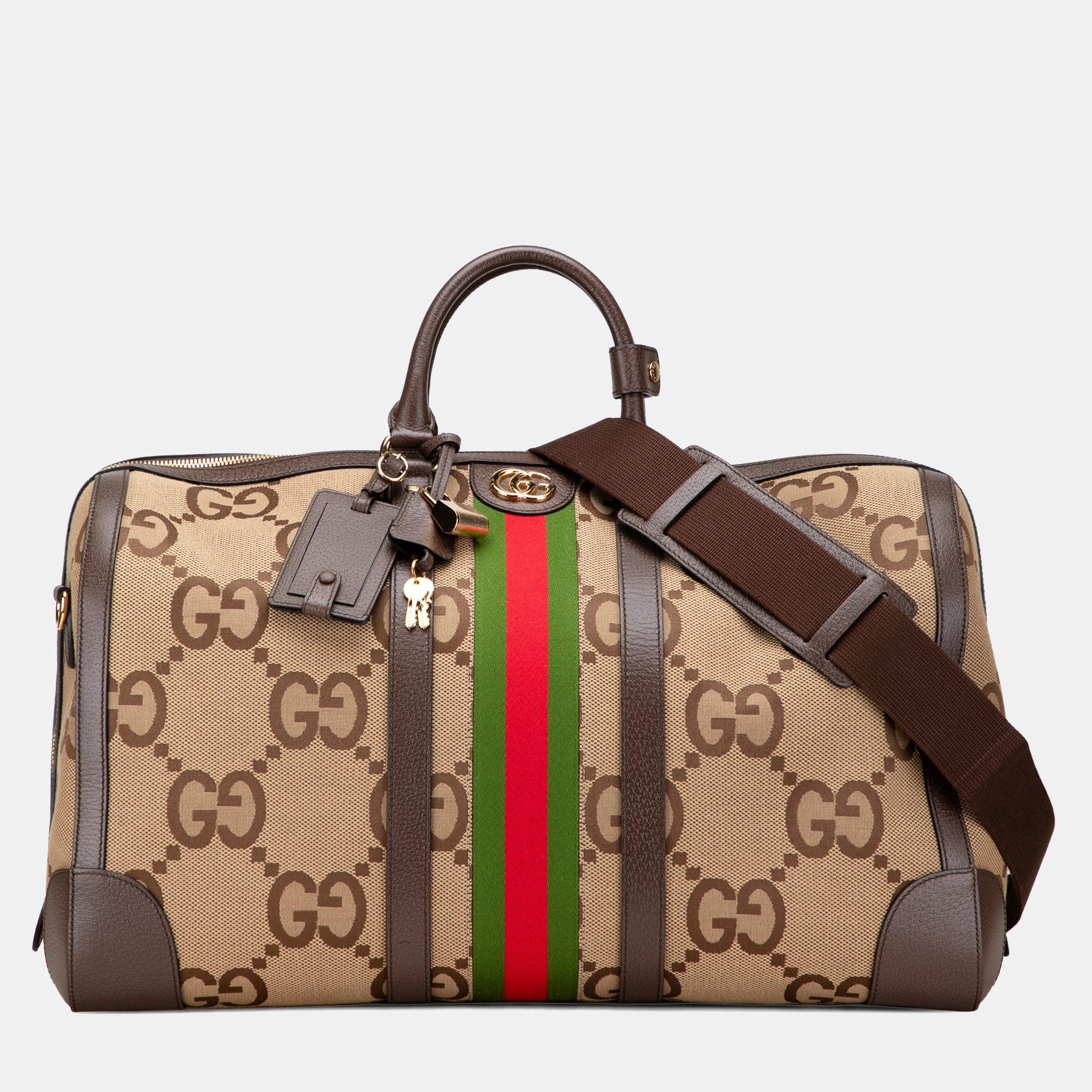 

Gucci Brown Large Jumbo GG Canvas Web Duffle Bag