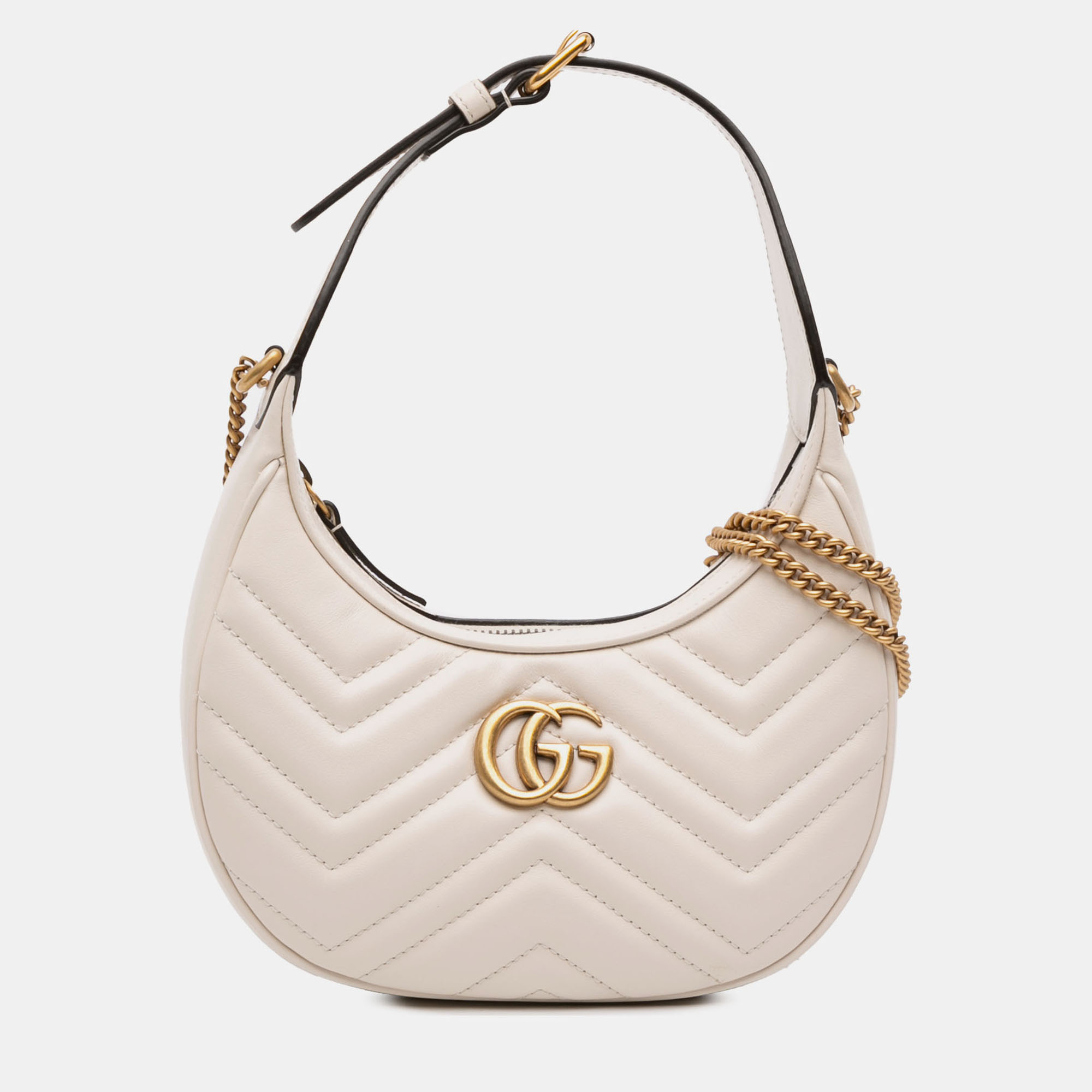 

Gucci White Mini GG Marmont Half Moon Bag