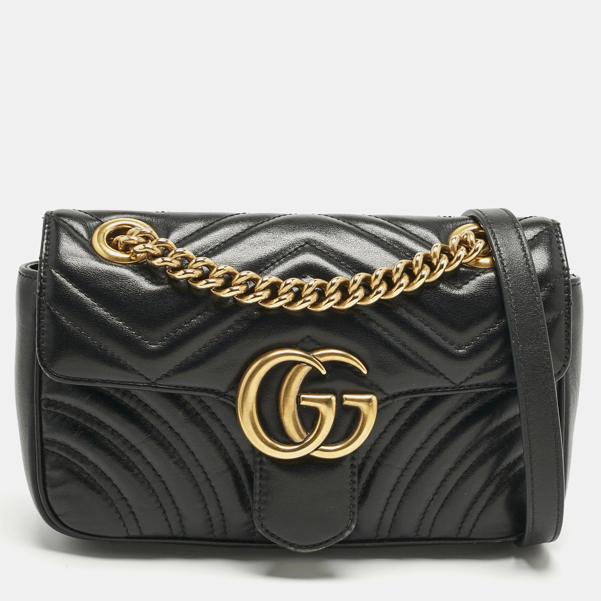 

Gucci Black Matelassé Leather Mini GG Marmont Shoulder Bag
