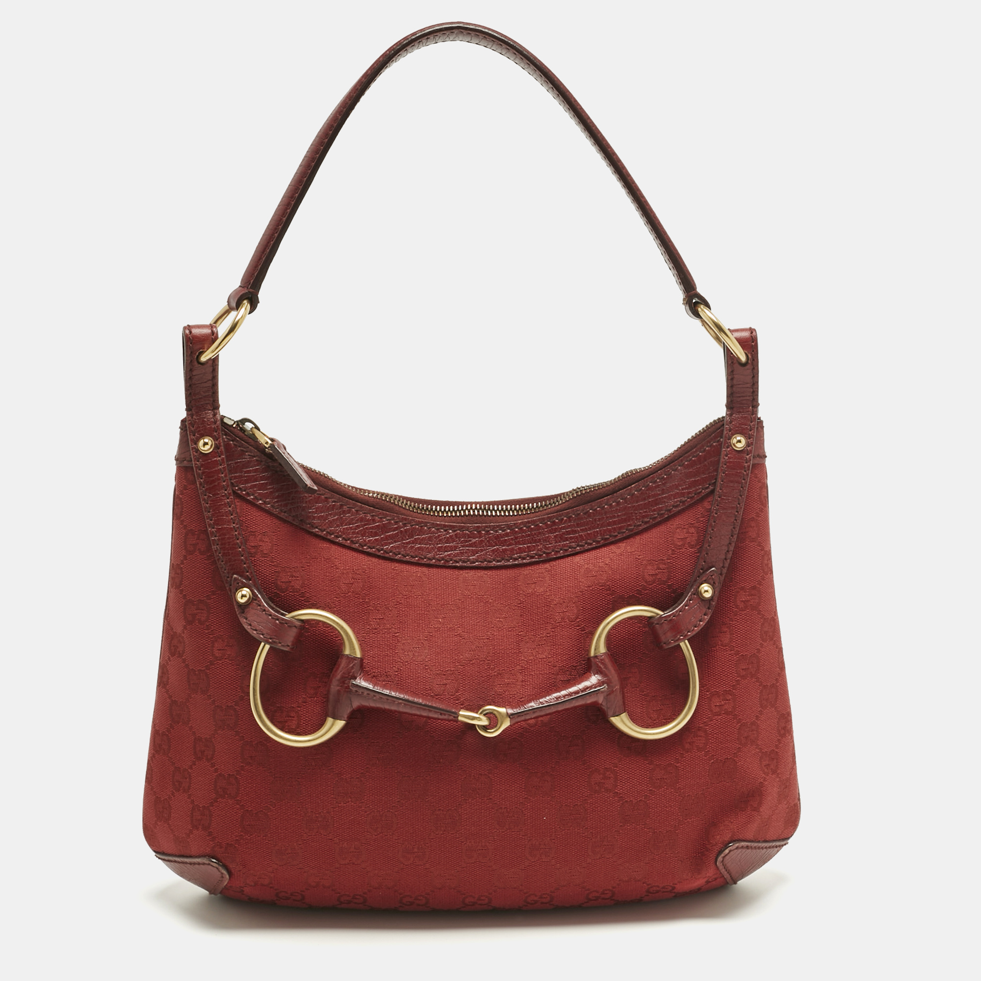 

Gucci Red GG Canvas and Leather Horsebit Hobo