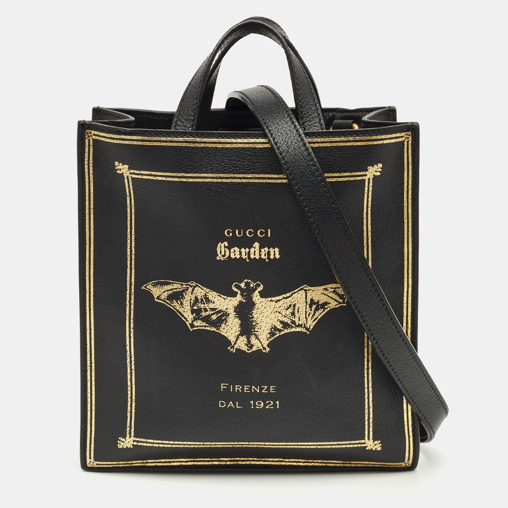 

Gucci Black/Gold Leather Garden Bat Vertical Tote