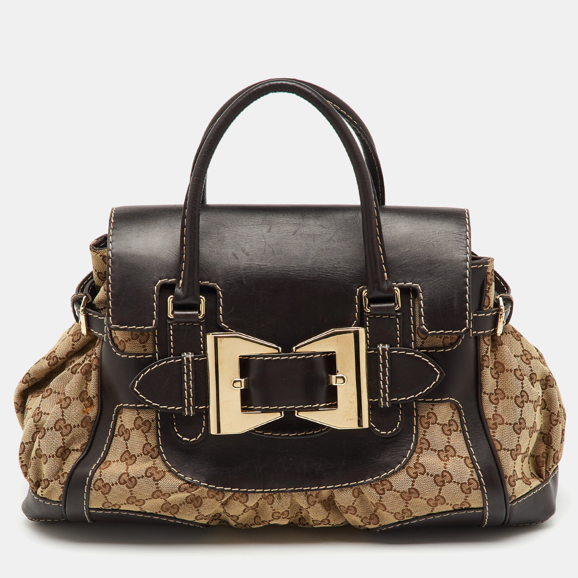 

Gucci Beige/Brown GG Canvas and Leather Large Dialux Queen Tote