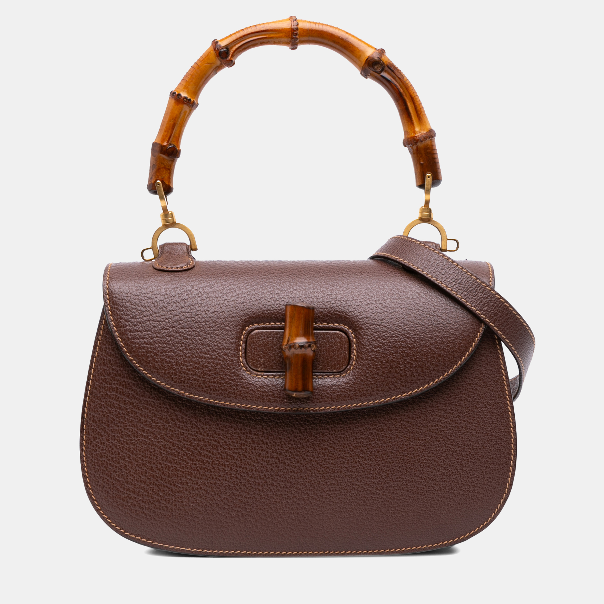 

Gucci Brown Grained Calfskin Bamboo Night Handbag