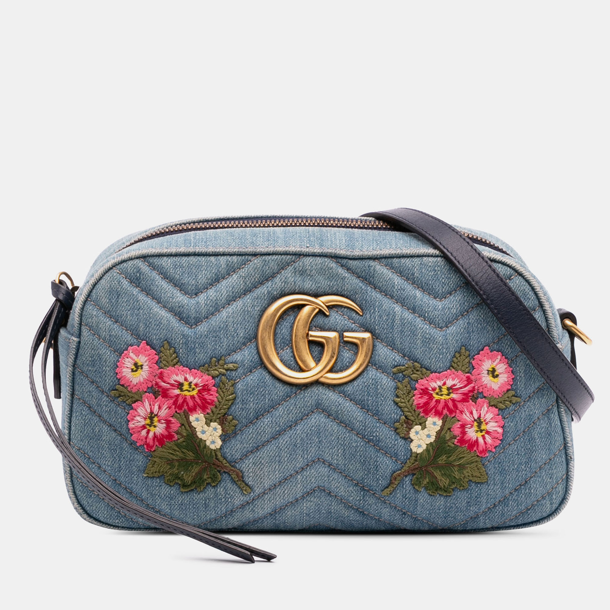 

Gucci Blue Small GG Marmont Embroidered Matelasse Denim Crossbody