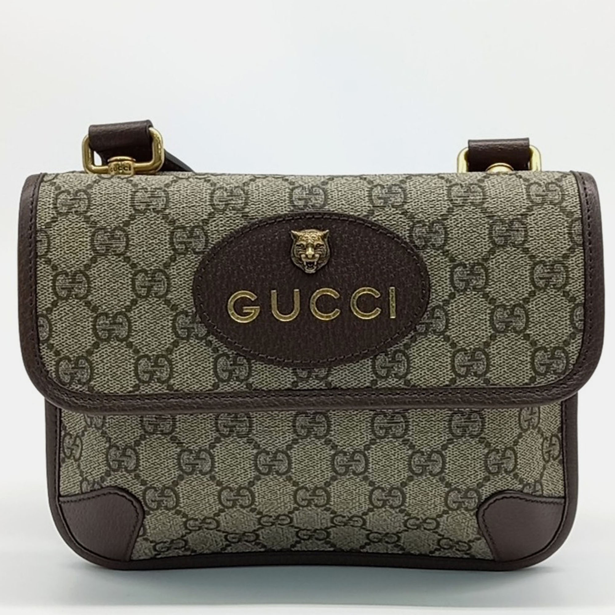 Pre-owned Gucci Beige Brown Pvc Supreme Small Messenger Bag In Sand