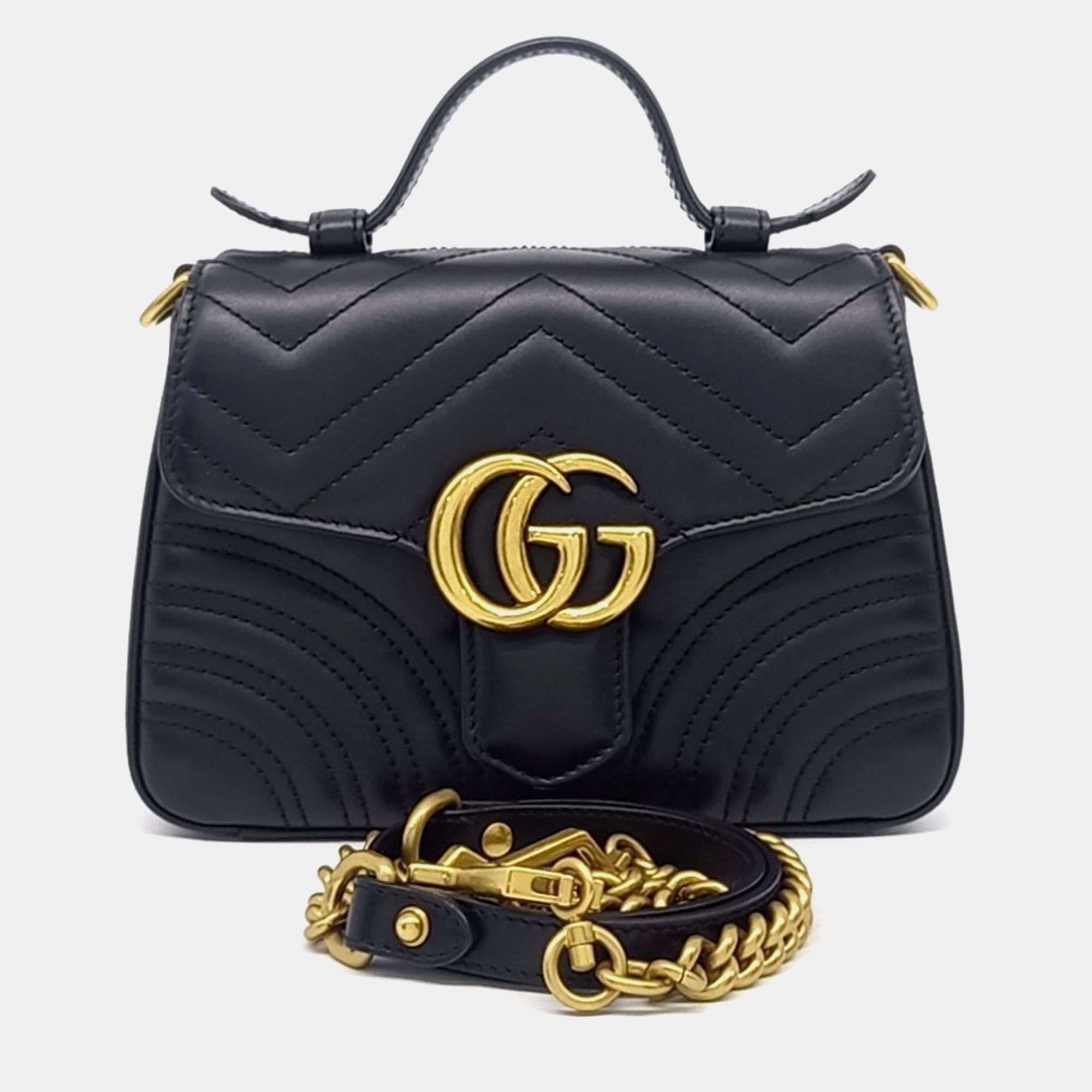

Gucci Black Leather Marmont Mini Top Handle Shoulder Bag