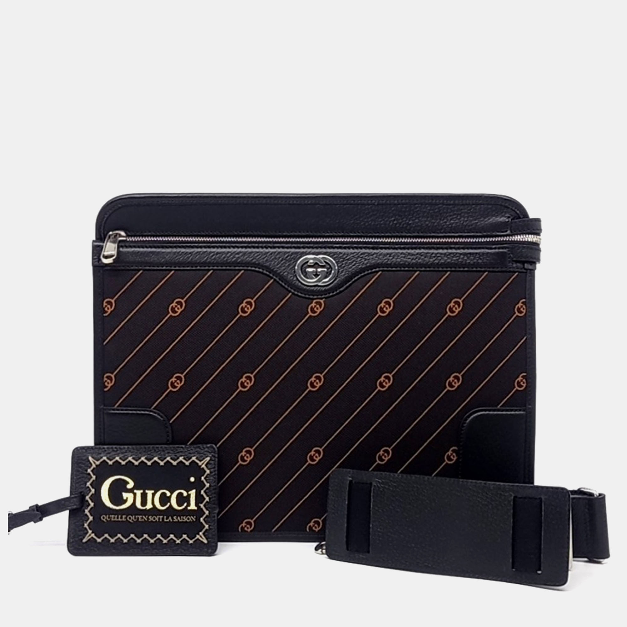 

Gucci Black Orange Fabric Interlocking Crossbody Bag