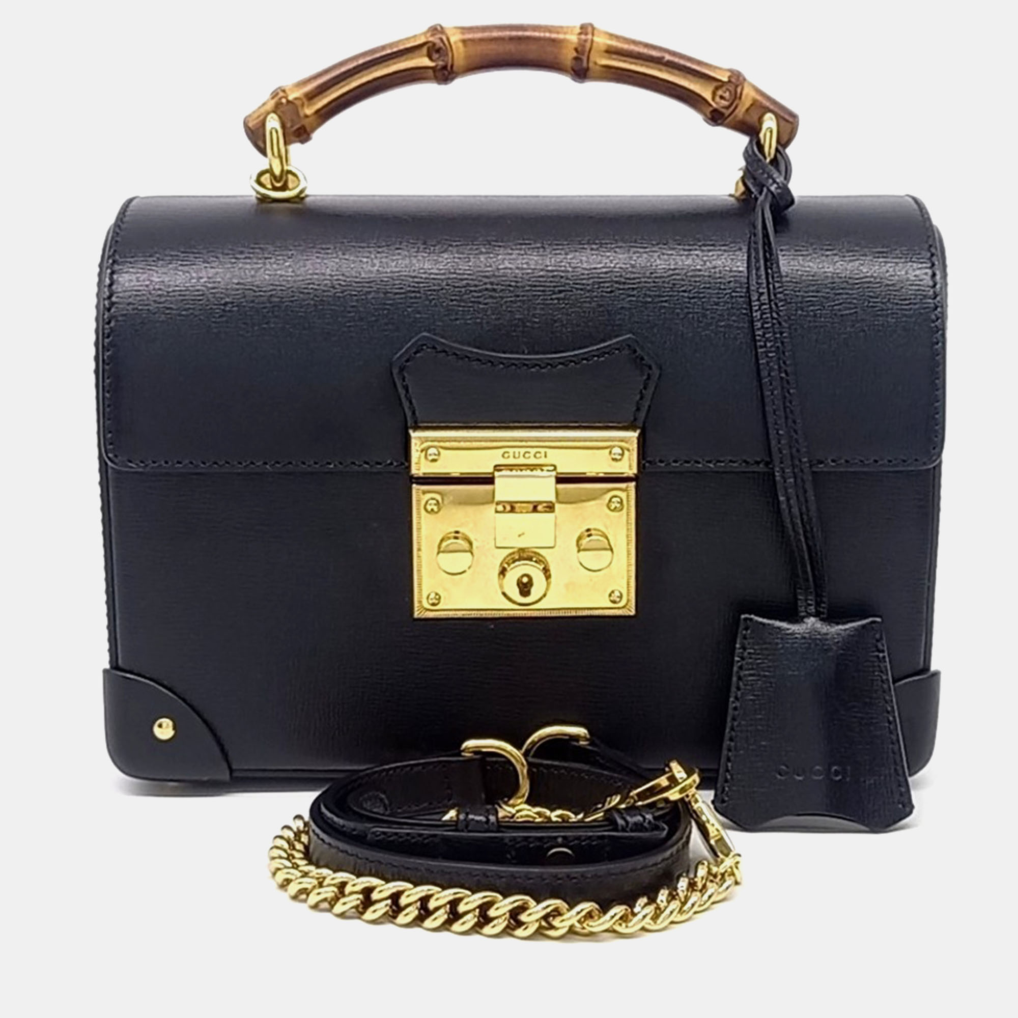 

Gucci Black Leather Padlock Bamboo Shoulder Bag Small