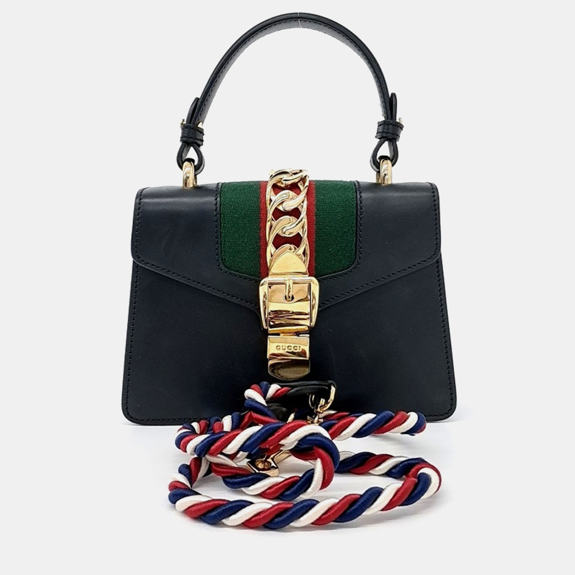 

Gucci Black Leather Sylvie Mini Tote and Crossbody Bag