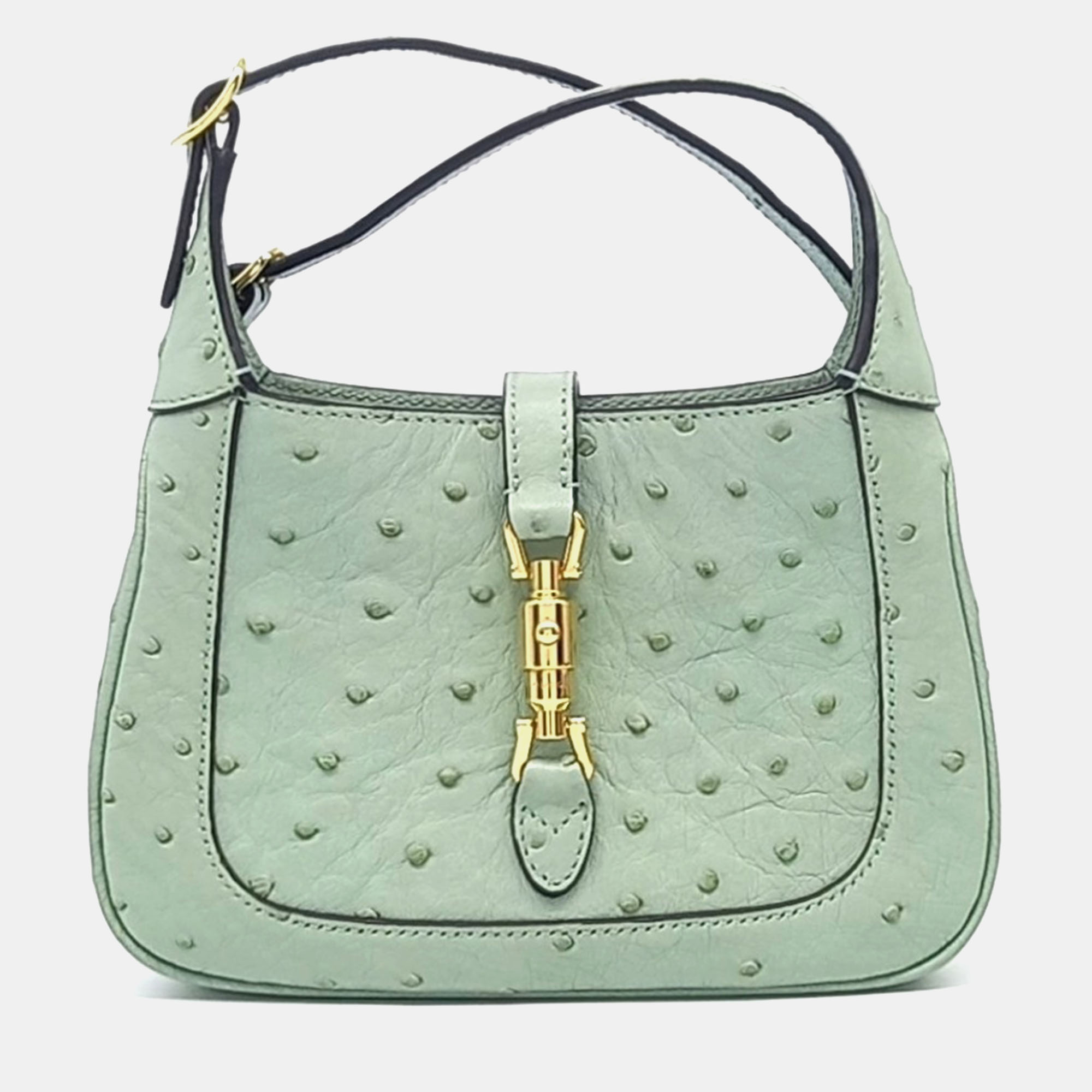 

Gucci Green Ostrich Leather Ostrich Jackie 1961 Mini Hobo Bag