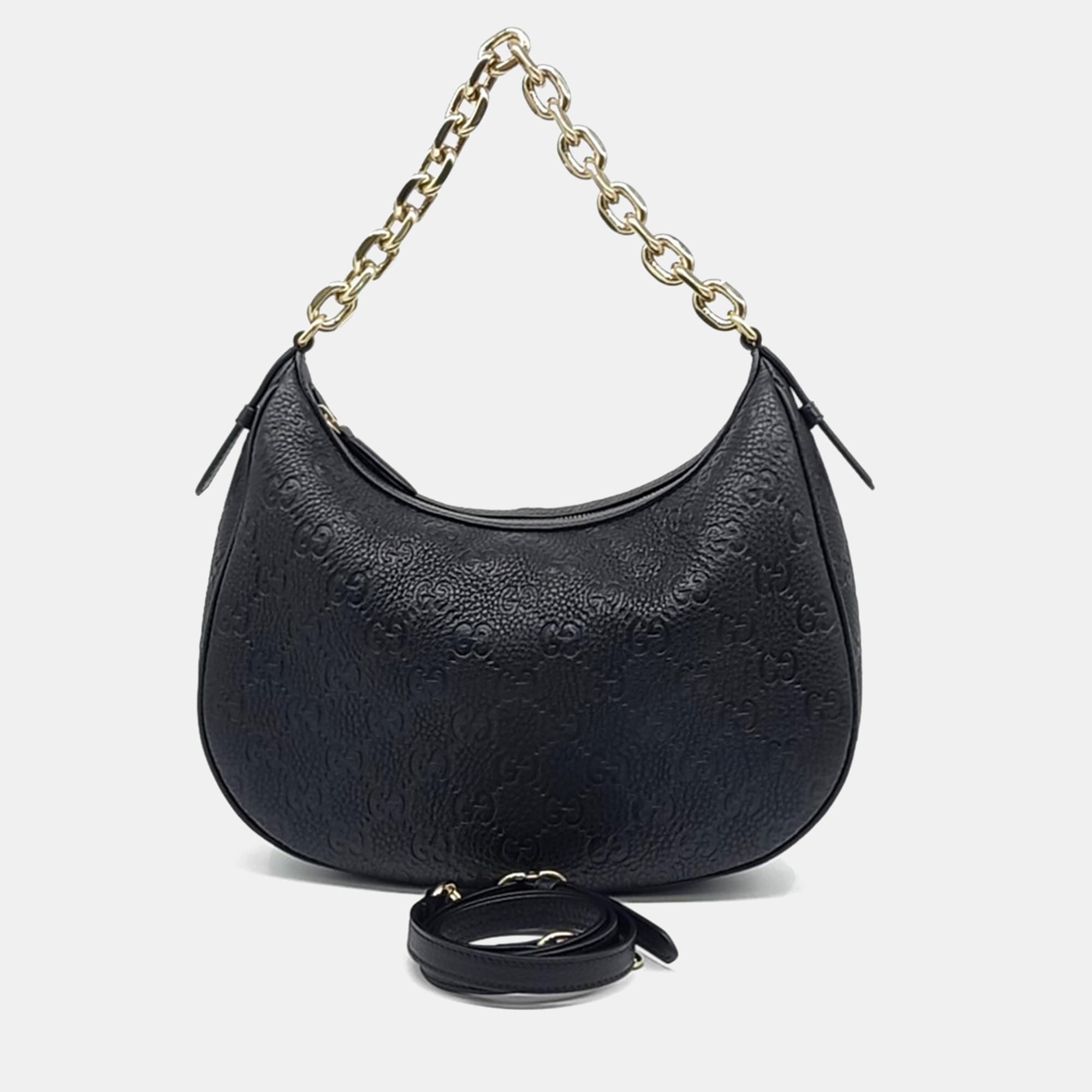 

Gucci Black Leather GG Emblem Shoulder Bag