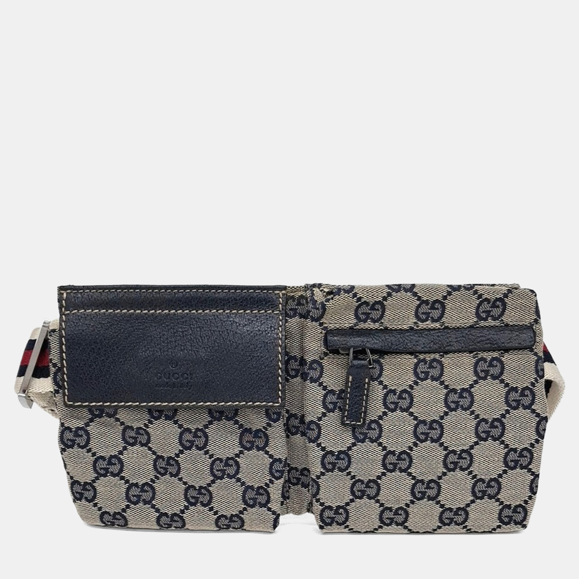 

Gucci Beige Navy Blue Two-Pocket Hip Sack