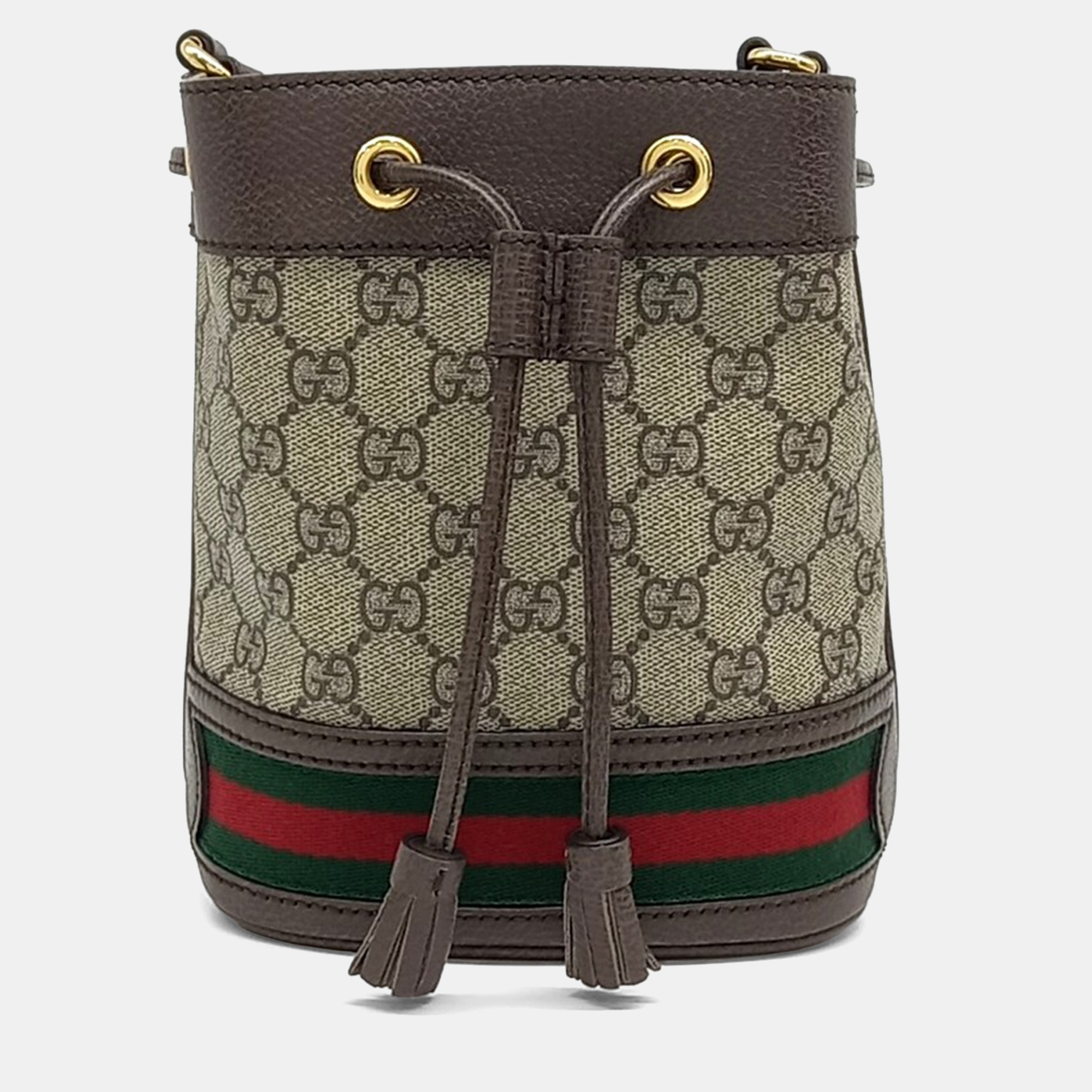 

Gucci Brown Coated Canvas and Leather Ophidia Mini Bucket Bag