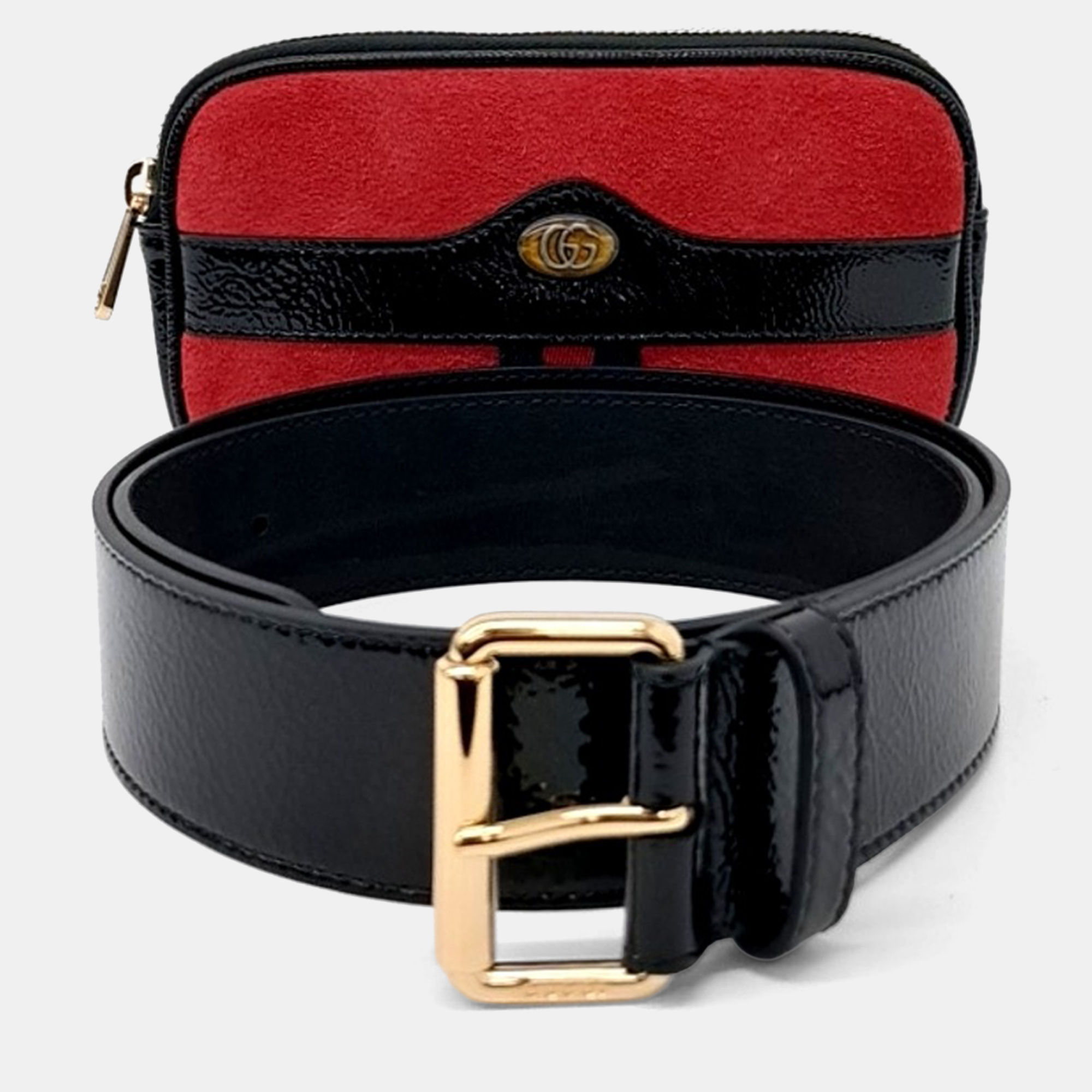 

Gucci Black Red Leather and Suede Odipia Belt Bag