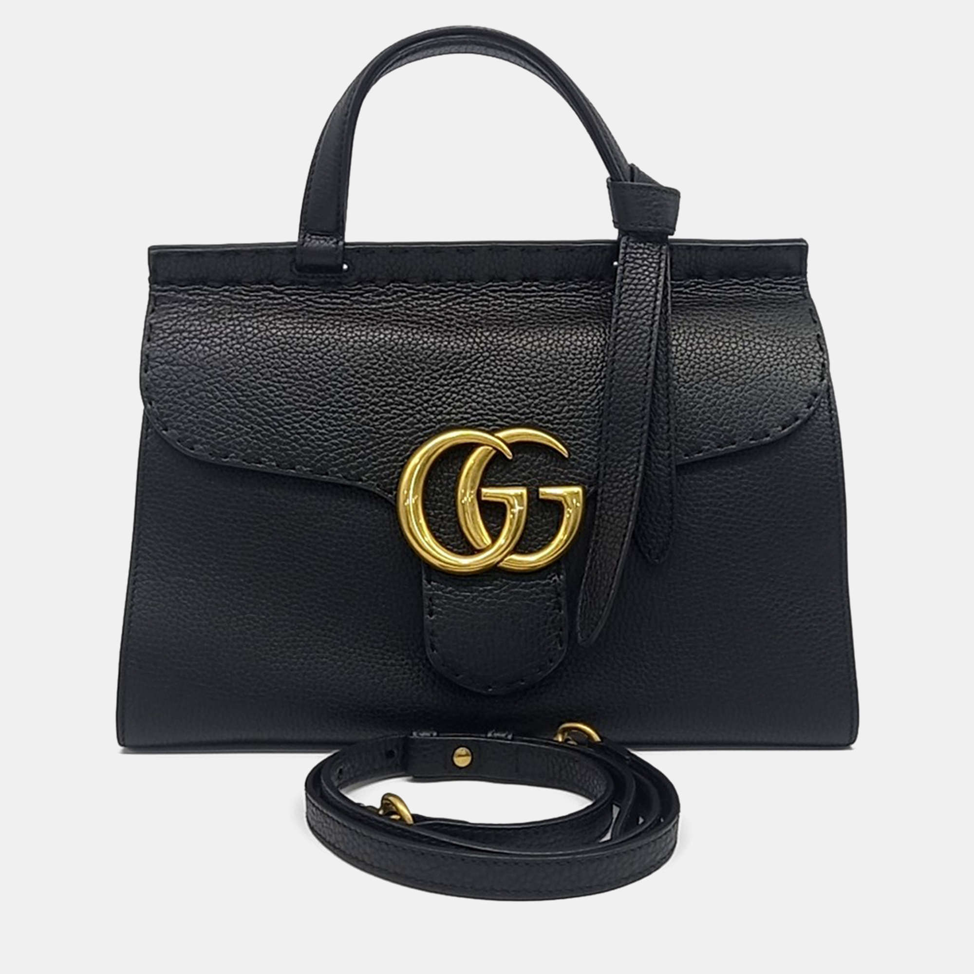 Pre-owned Gucci Black Leather Gg Marmont Tote And Shoulder Bag