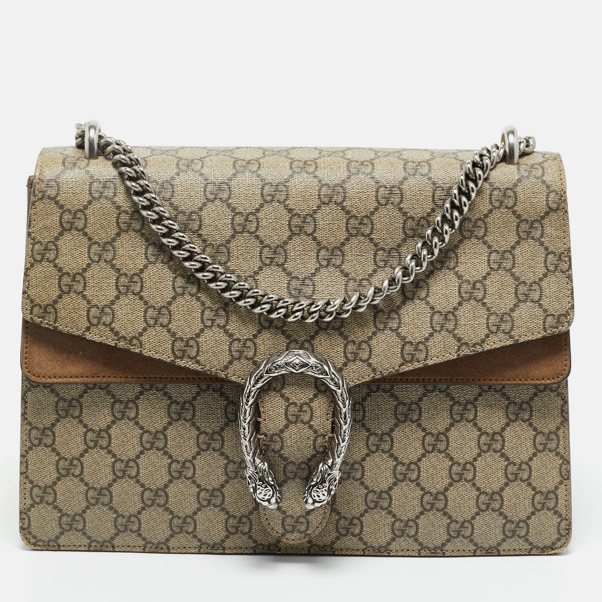 

Gucci Beige/Ebony GG Supreme Canvas and Suede Medium Dionysus Shoulder Bag