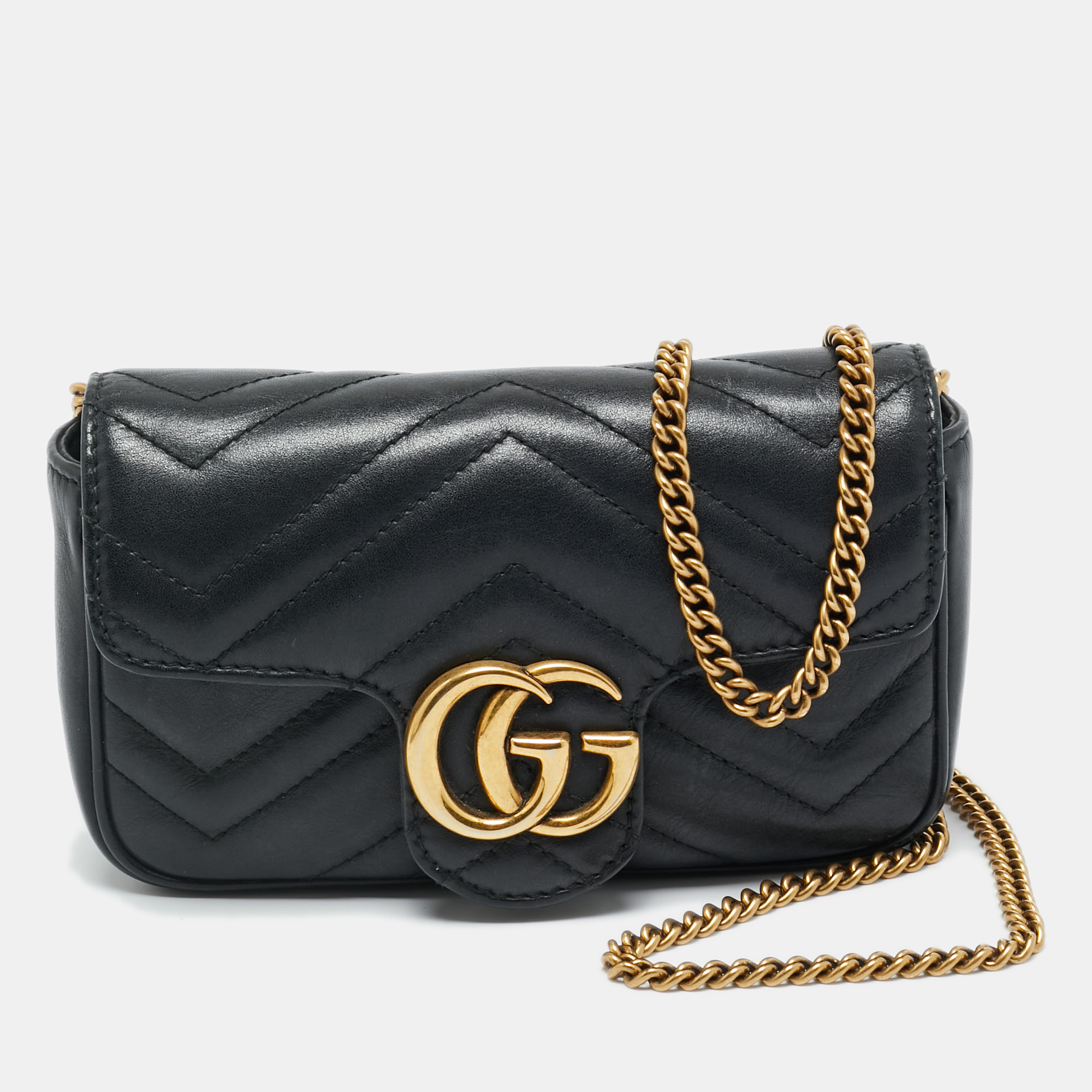 

Gucci Black Matelassé Leather Super Mini GG Marmont Crossbody Bag