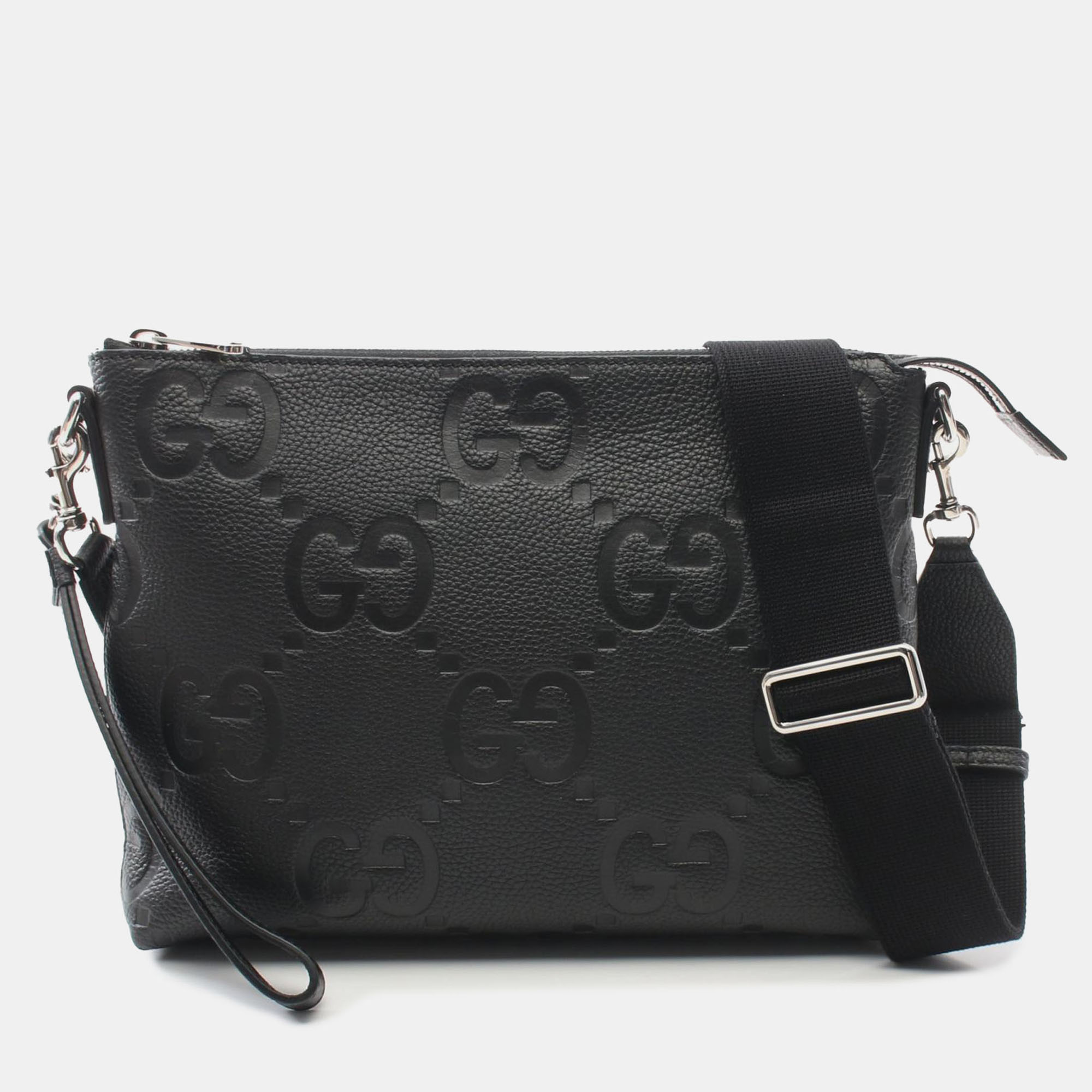 Pre-owned Gucci Black Medium Jumbo Gg Embossed Messenger Bag