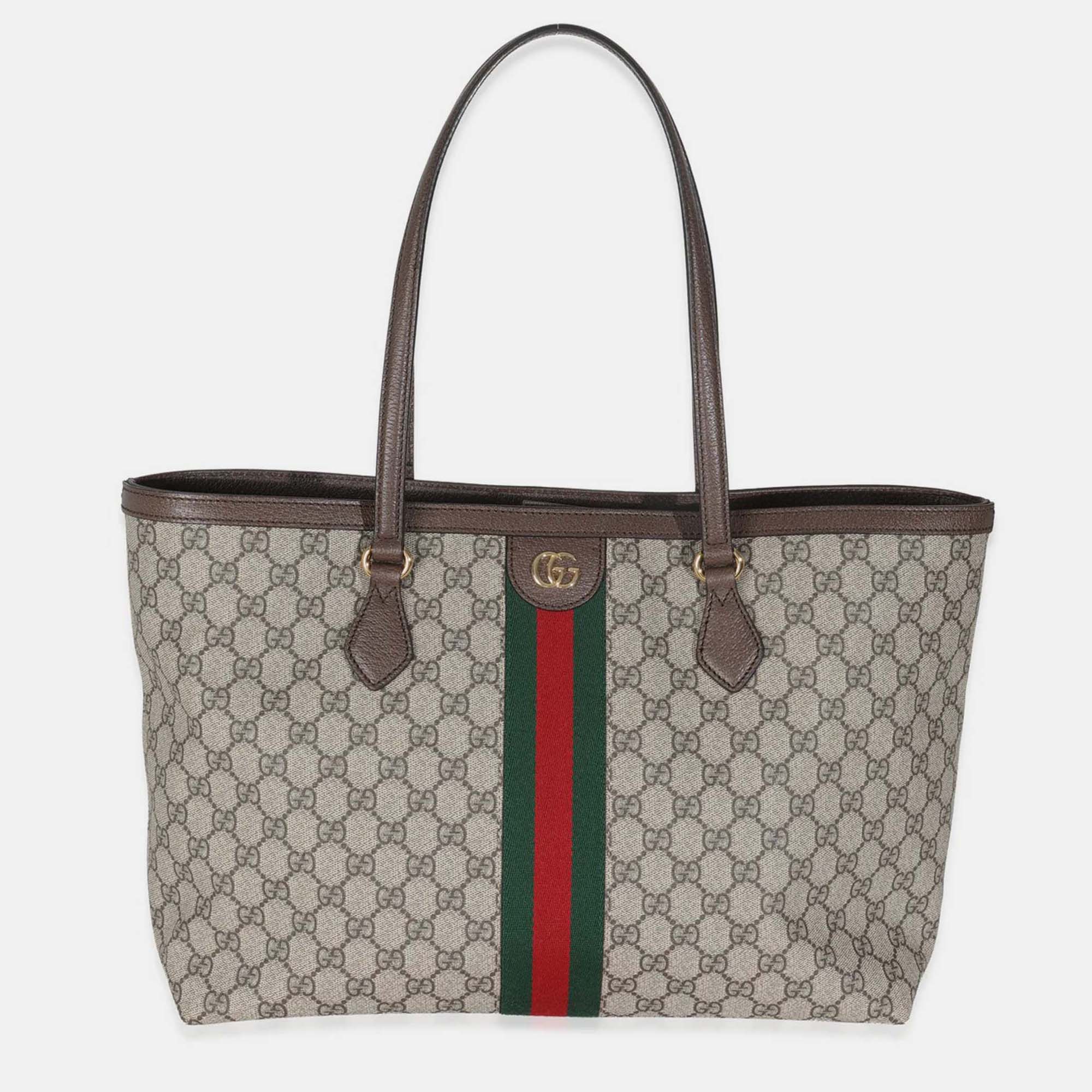 Pre-owned Gucci Beige Gg Supreme Canvas Medium Ophidia Tote In Sand