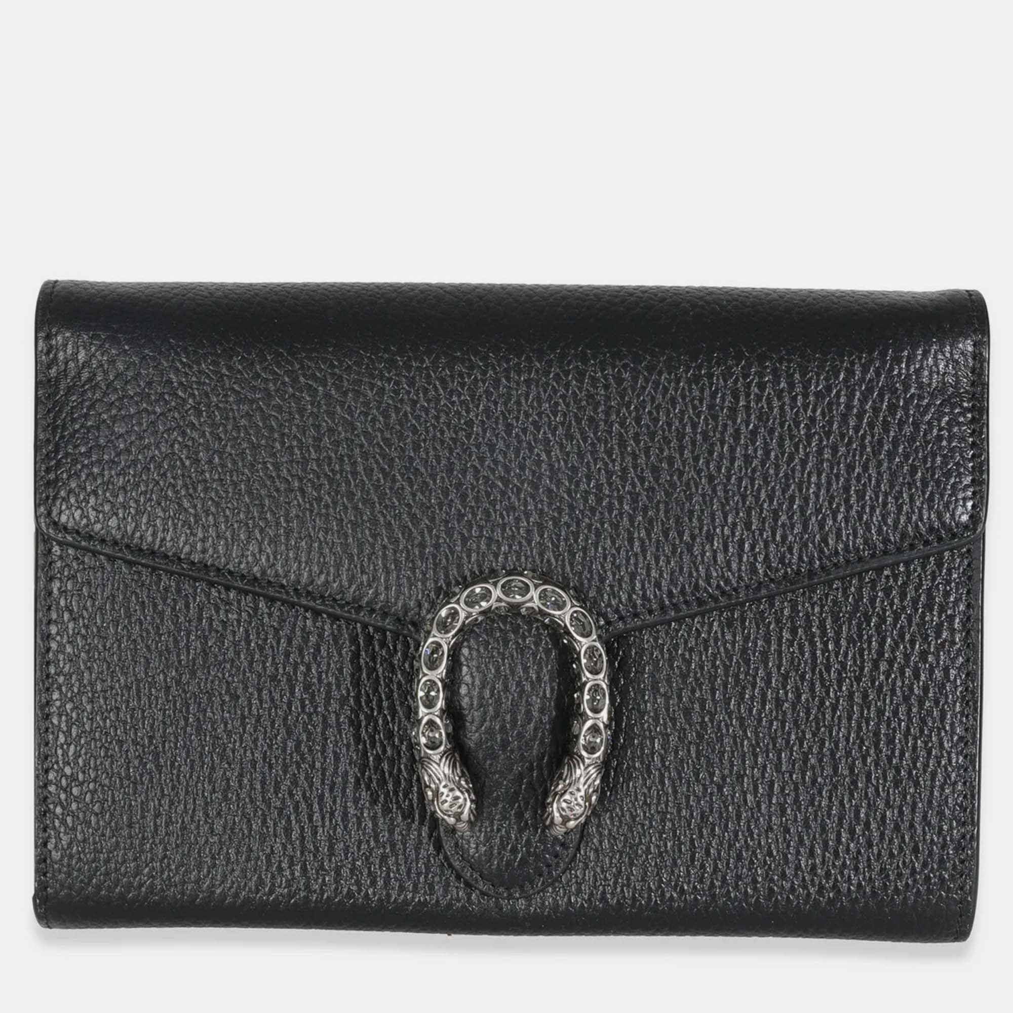 Pre-owned Gucci Black Dollar Calfskin Dionysus Chain Wallet