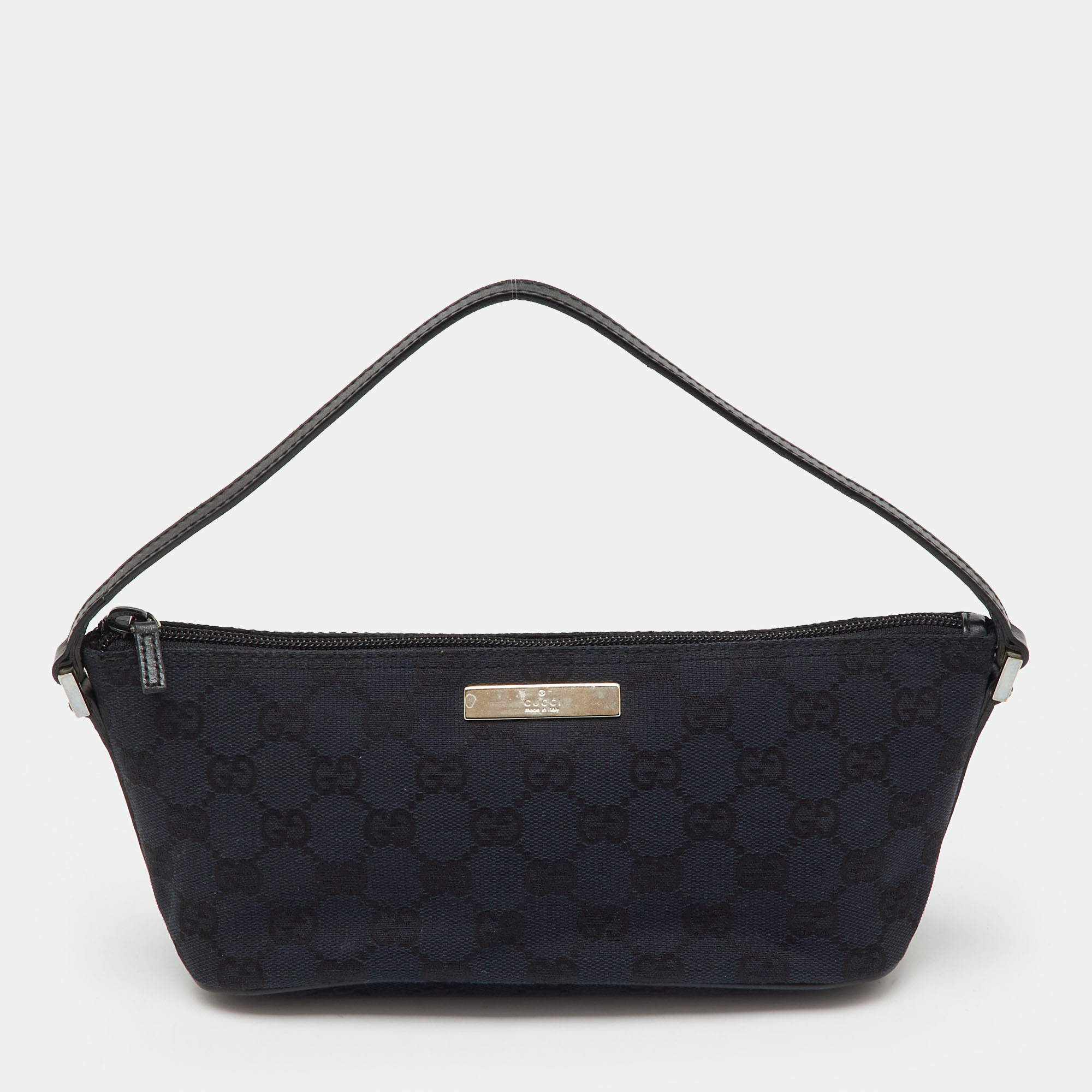 

Gucci Navy Blue/Black GG Canvas and Leather Boat Pochette Bag