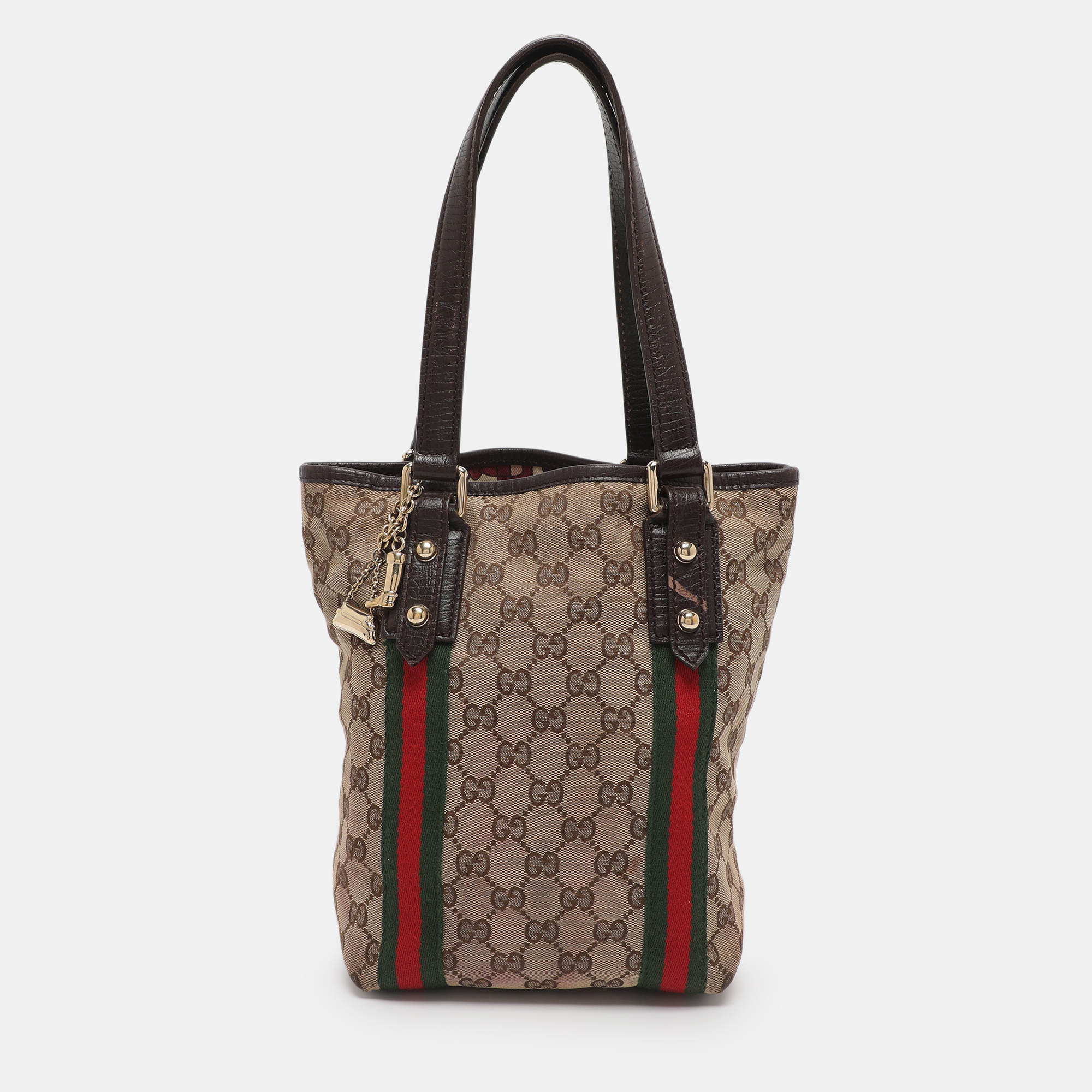 Pre-owned Gucci Beige/brown Gg Canvas And Leather Jolicoeur Tote In Sand