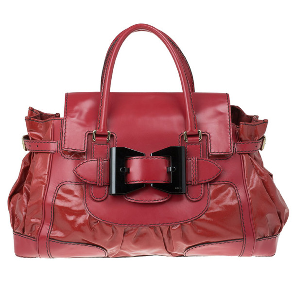 Pre Owned Gucci Red Rouge Coated Queen Medium Satchel