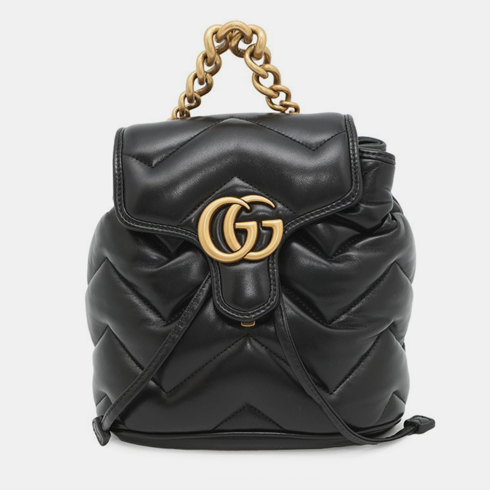 Pre-owned Gucci Gg Marmont Mini Backpack In Leather Black