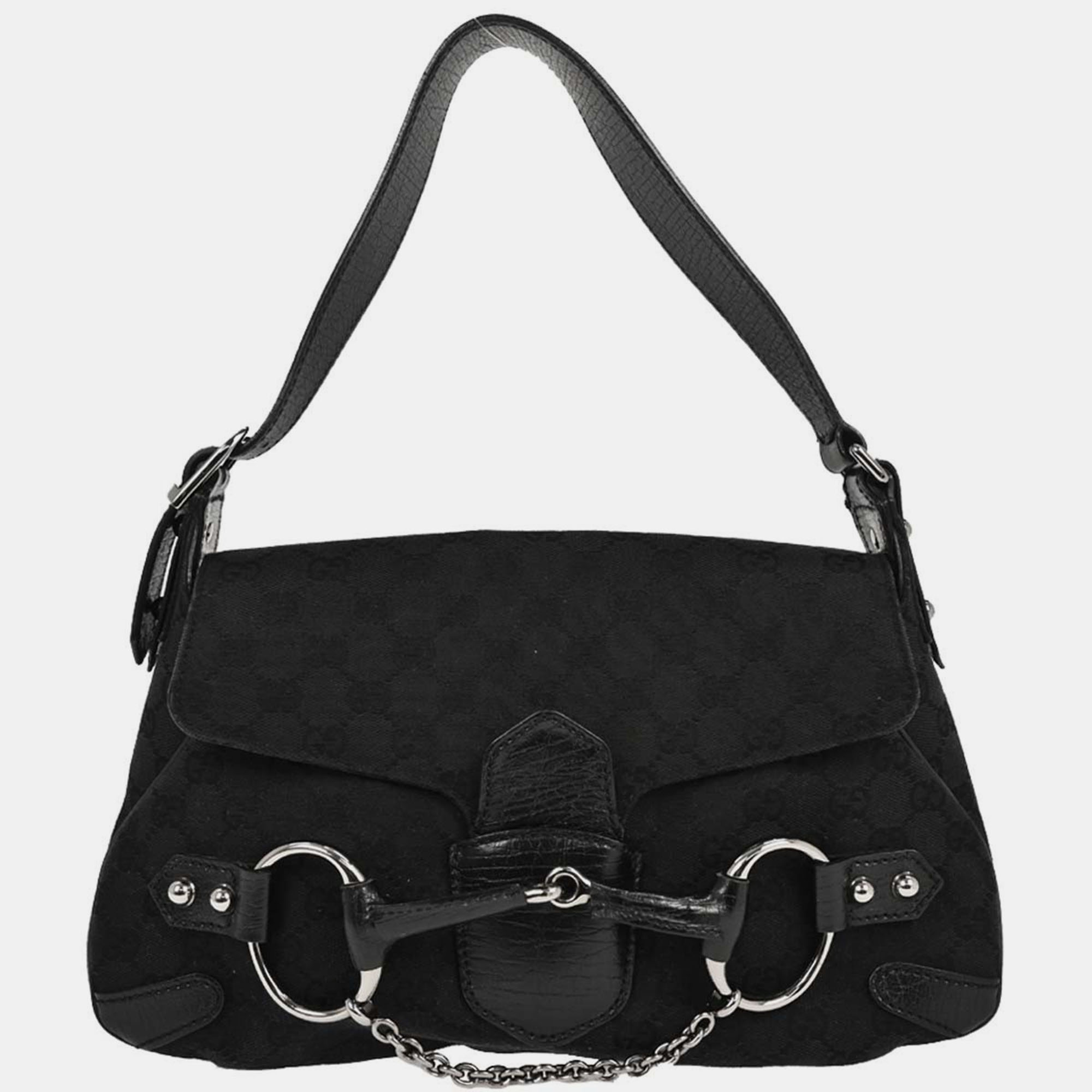 

Gucci Black Horsebit GG Handbag