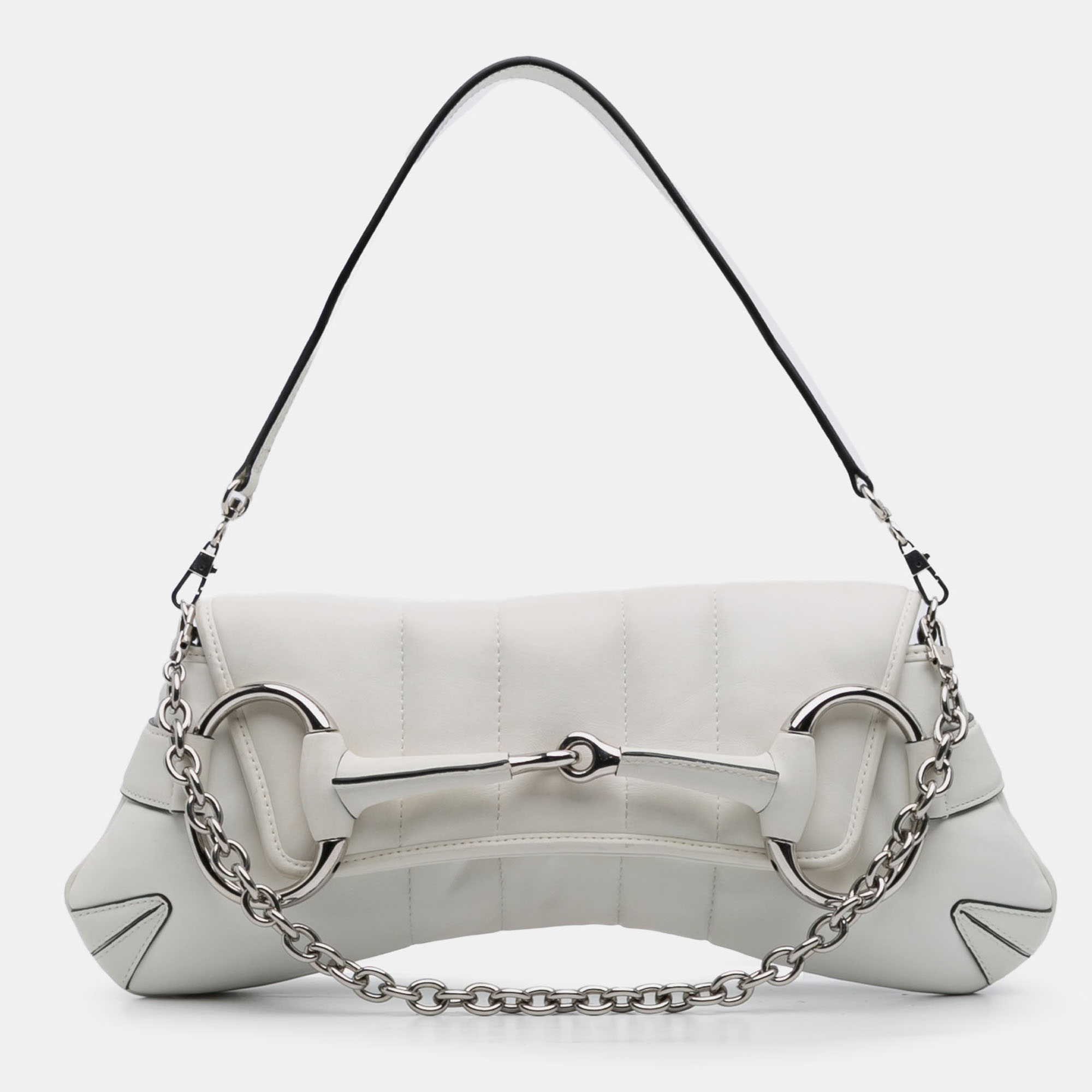 

Gucci Horsebit Chain Small Leather Satchel Bag, White