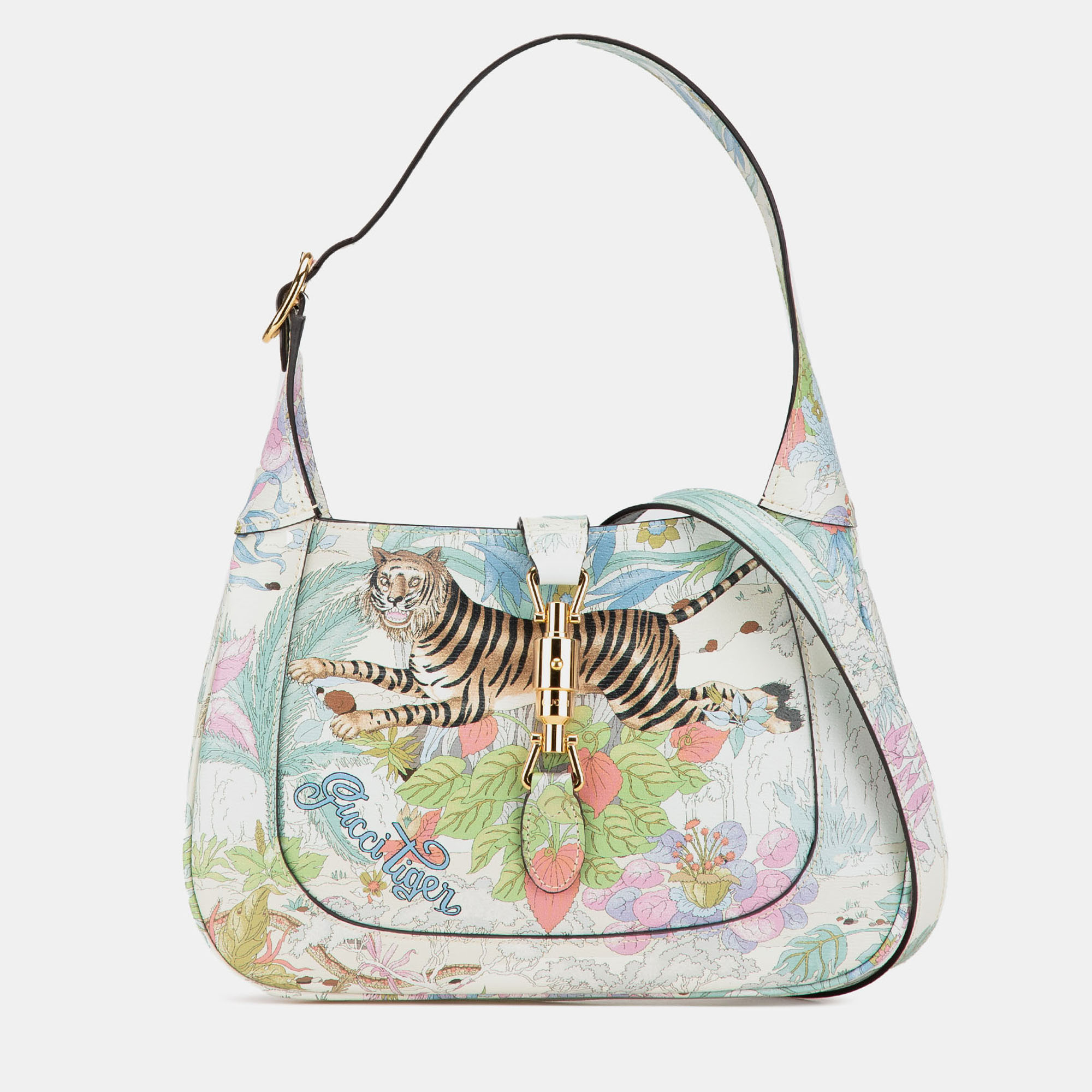 

Gucci White Yuko Higuchi Small Calfskin Floral Print Jackie 1961