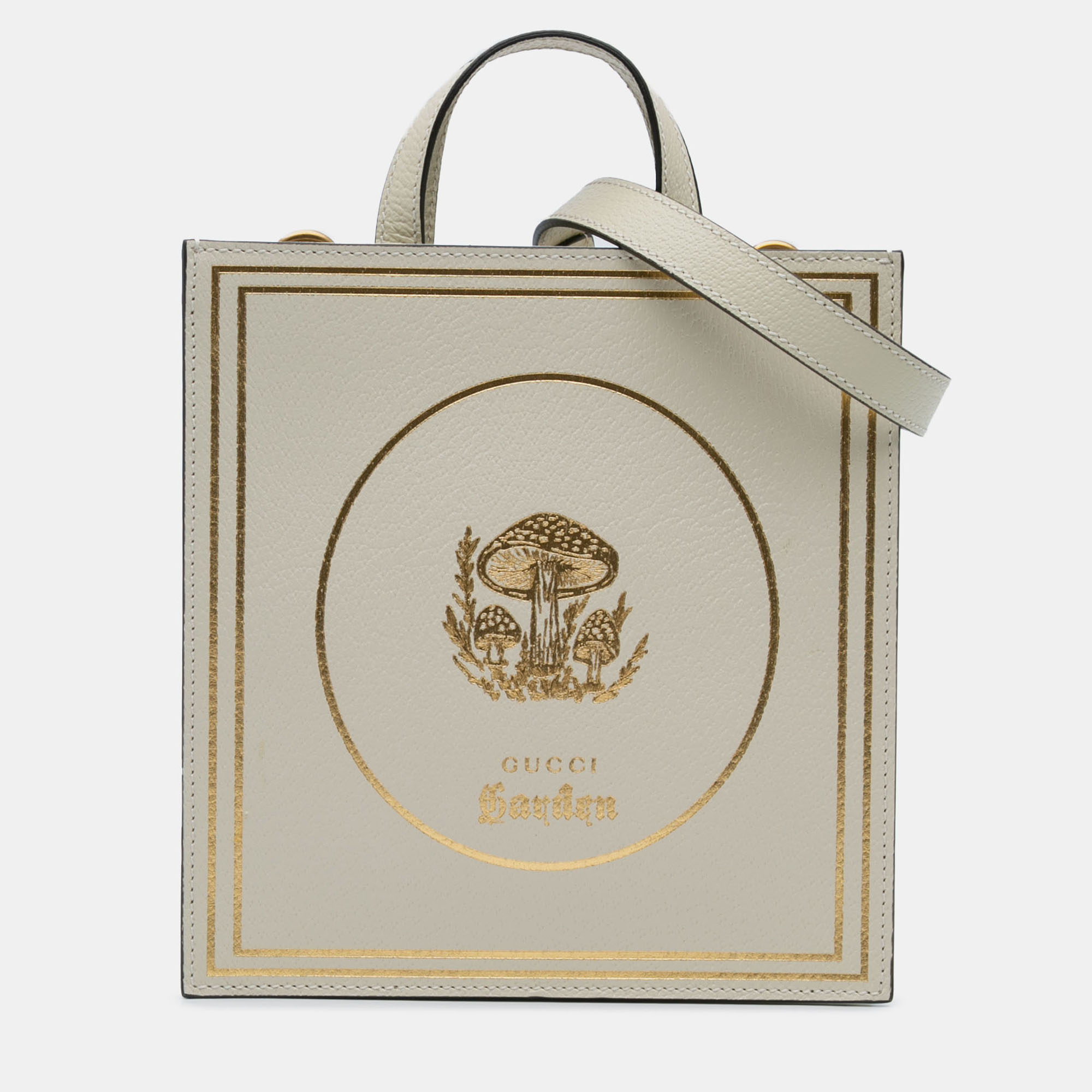 Pre-owned Gucci Beige Garden Calfskin Mushrooms Vertical Shopping Tote In Sand