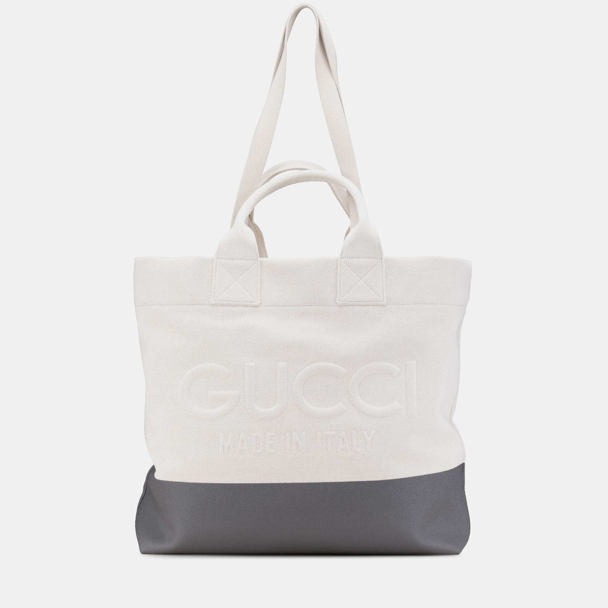 

Gucci Grey White Canvas Embossed Logo Tote