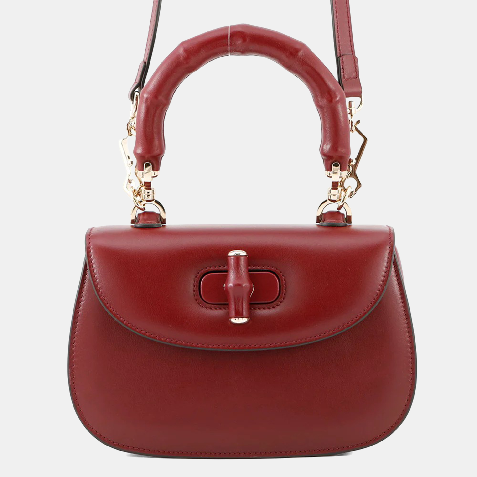 

Gucci Bamboo 1947 Top Handle Bag Rosso Ancora Red Leather Size Small