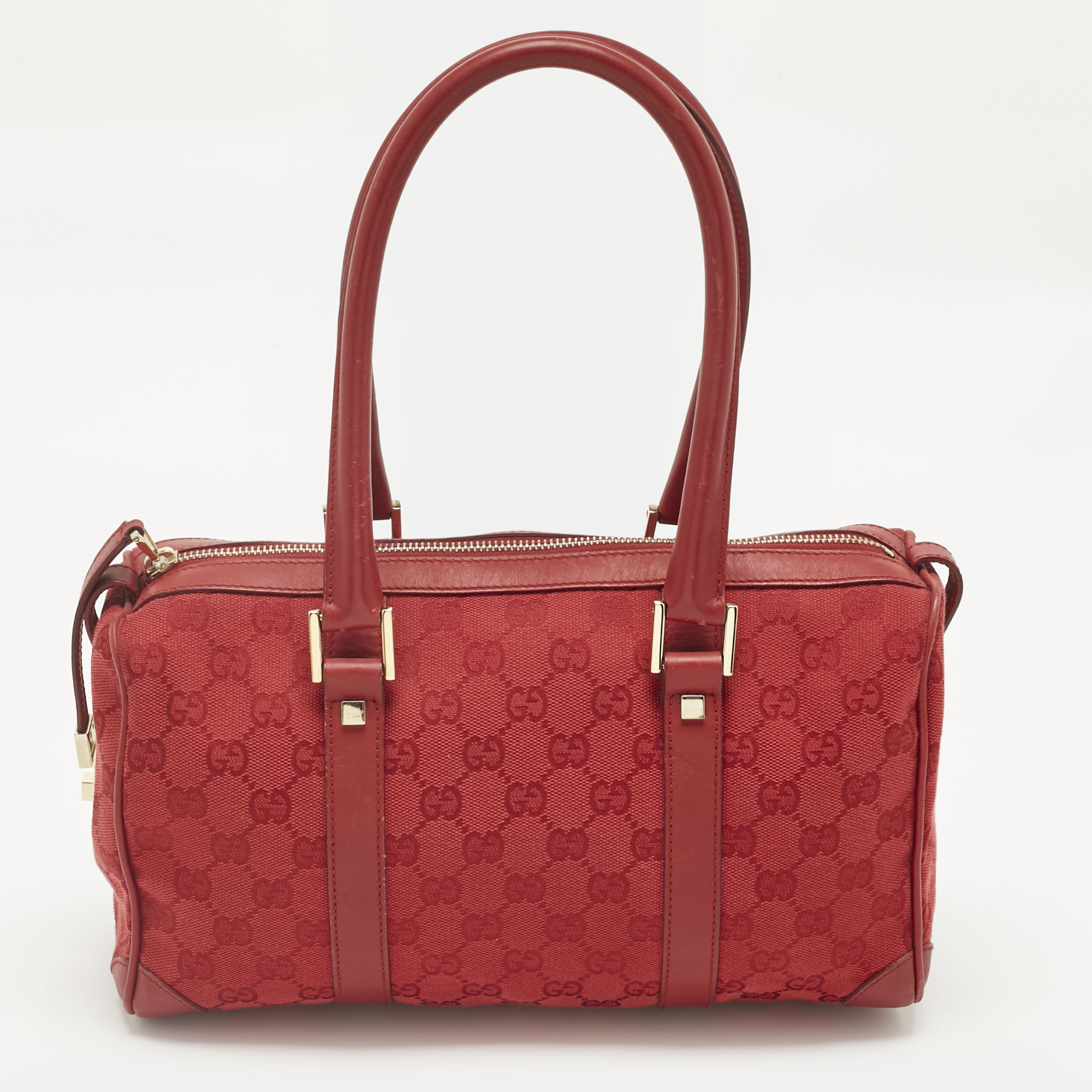 

Gucci Red GG Canvas and Leather Boston Bag