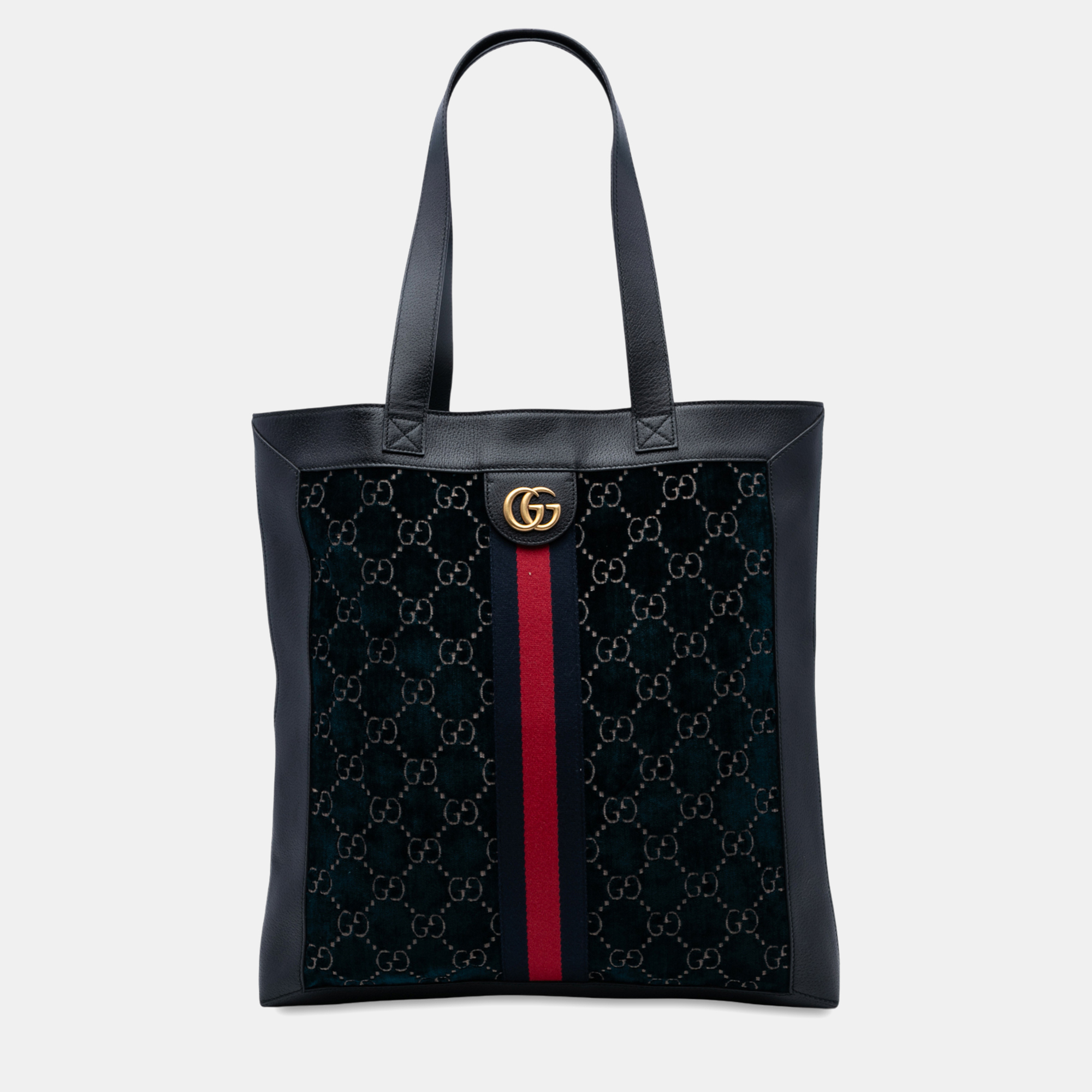 Pre-owned Gucci Blue Large Gg Velvet Web Ophidia Tote