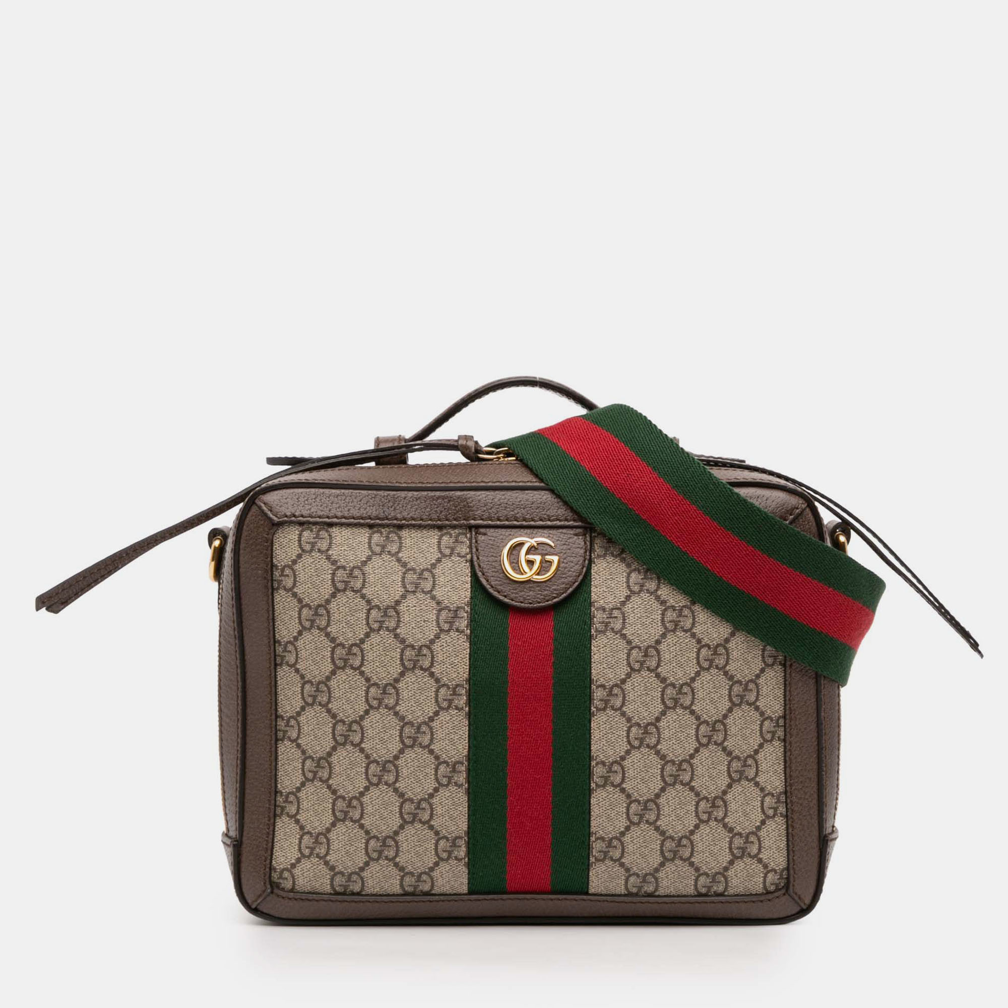

Gucci Brown Small GG Supreme Web Ophidia Satchel