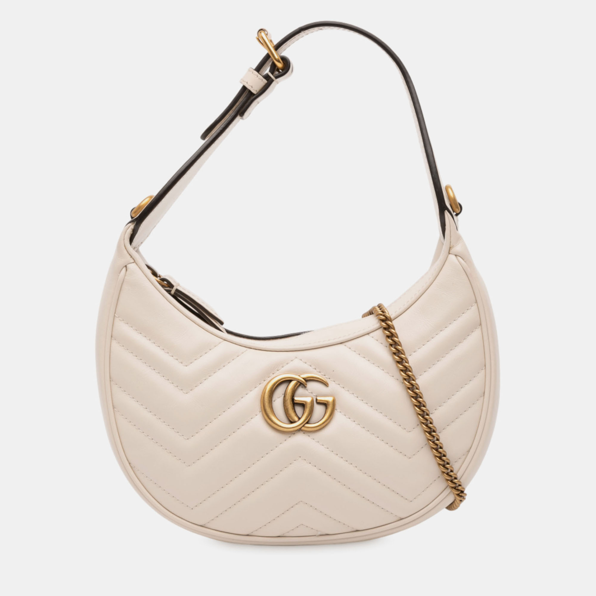 

Gucci White Mini GG Marmont Half Moon Bag