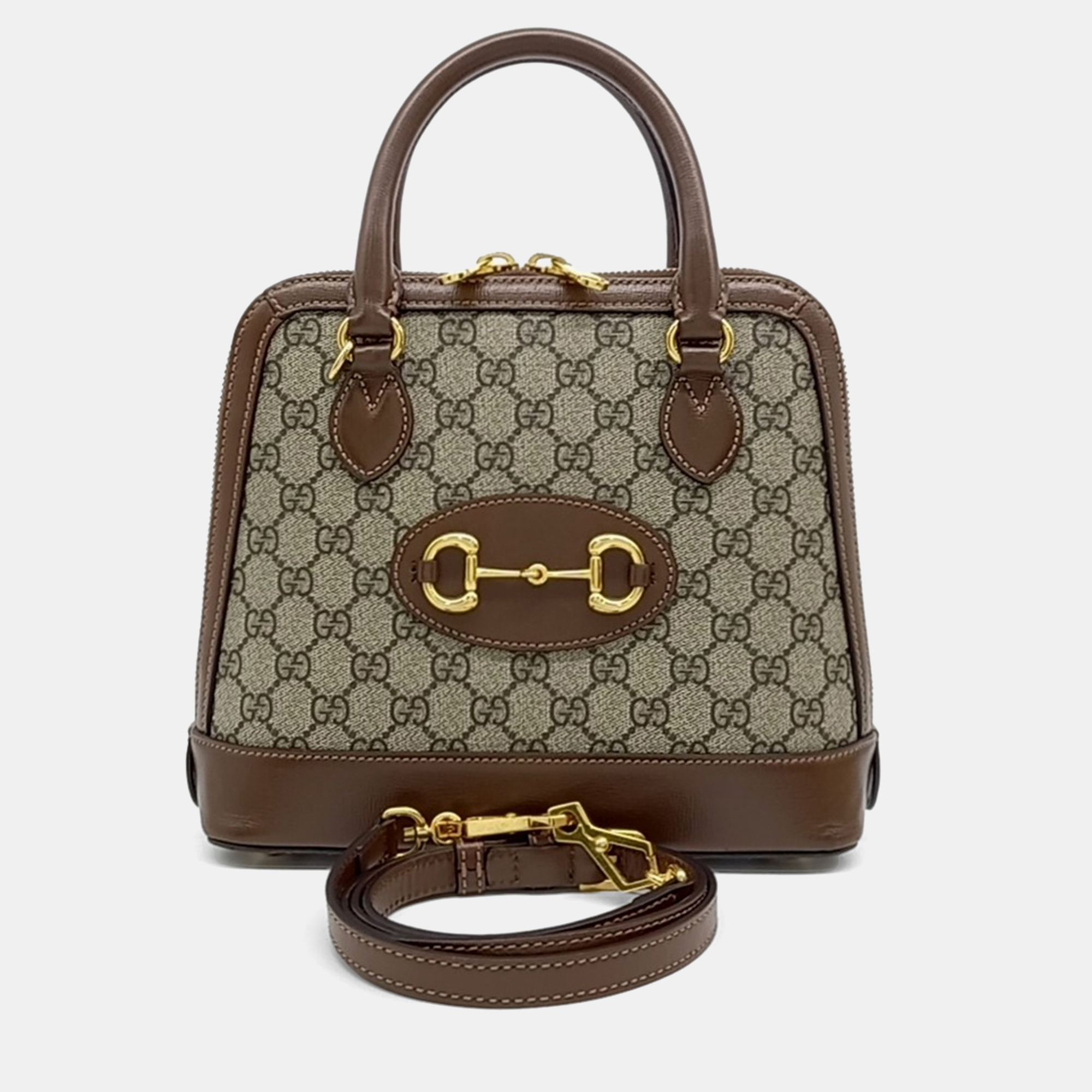 

Gucci Brown Coated Canvas and Leather 1955 Horsebit Top Handle Bag Small
