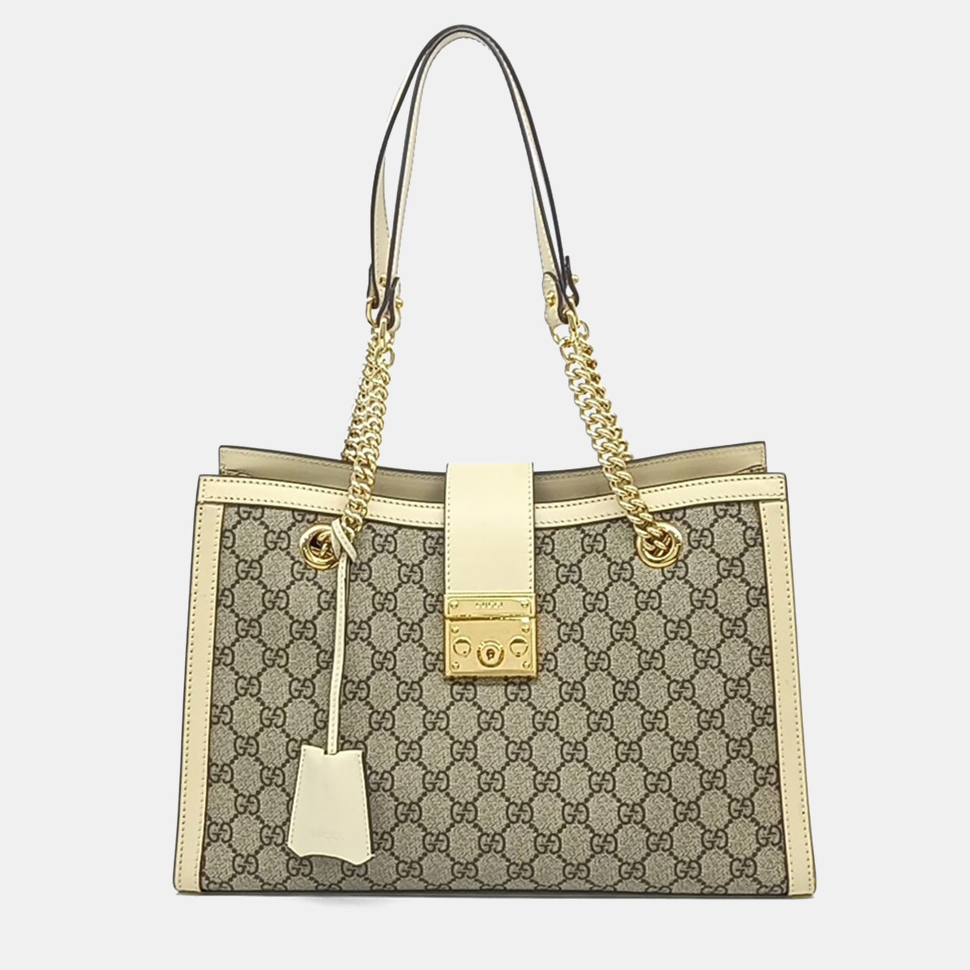 

Gucci Beige White Coated Canvas Supreme Padlock Shoulder Bag