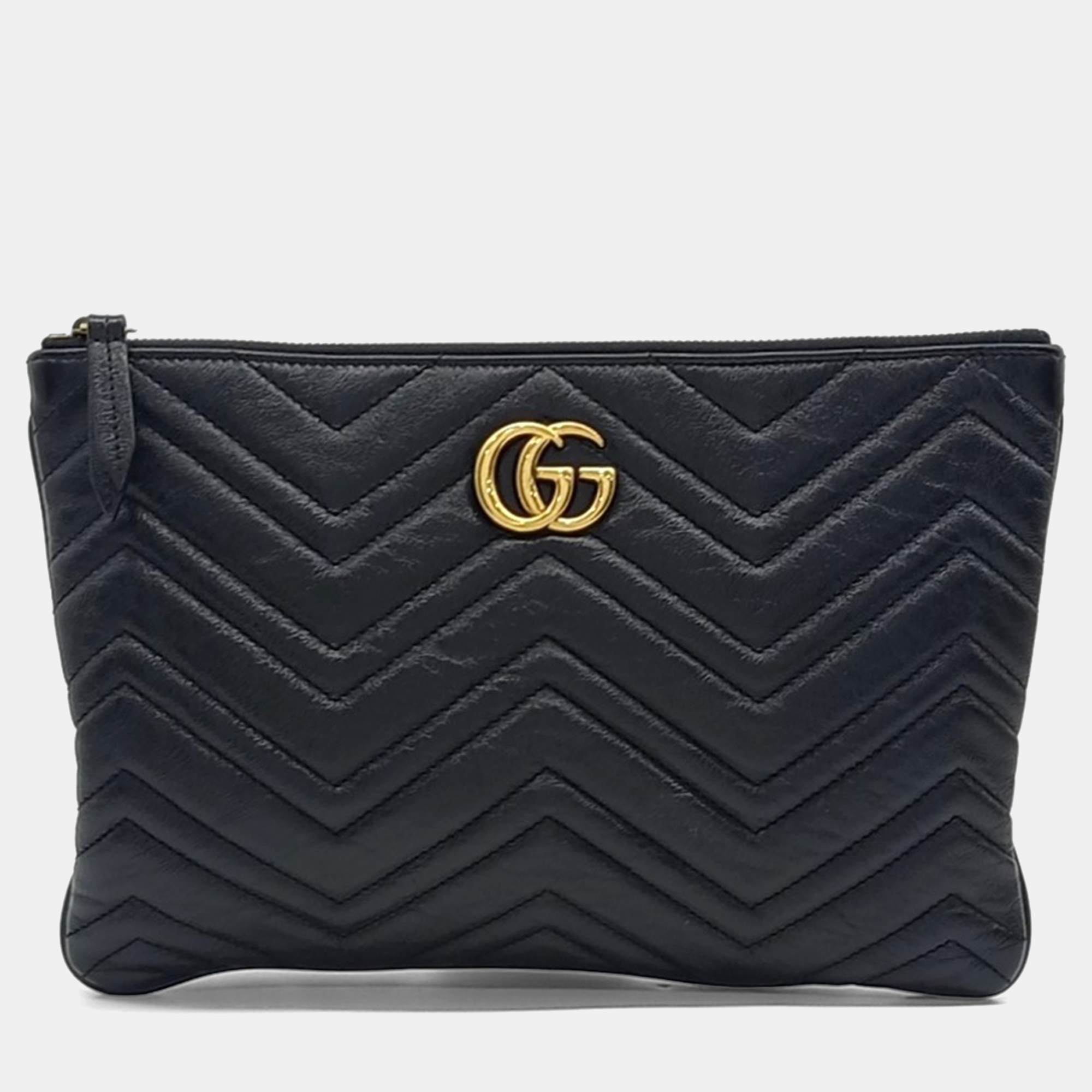 

Gucci Black Leather GG Marmont Clutch
