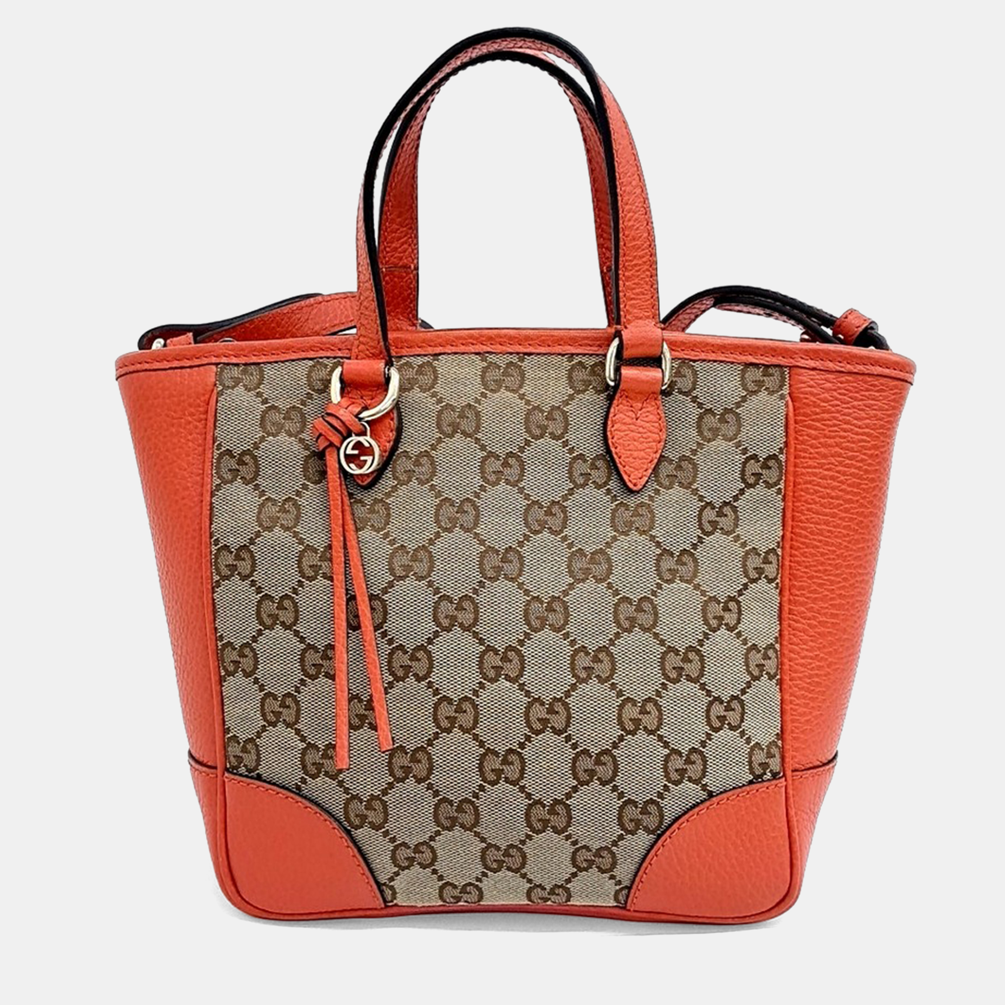 Pre-owned Gucci Beige Orange Fabric Jacquard Tote And Shoulder Bag In Sand