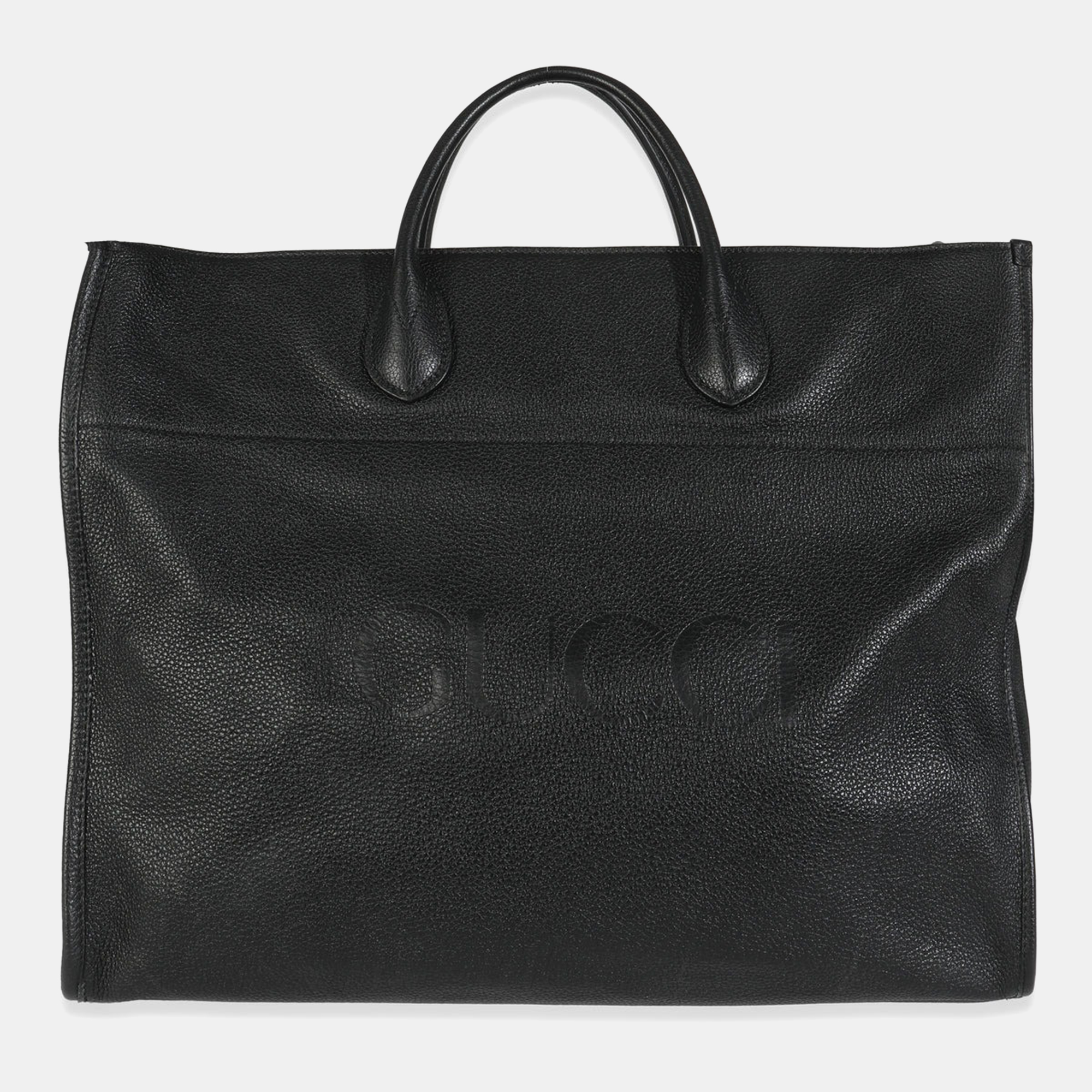 

Gucci Black Pebbled Leather Large Logo Tote Bag