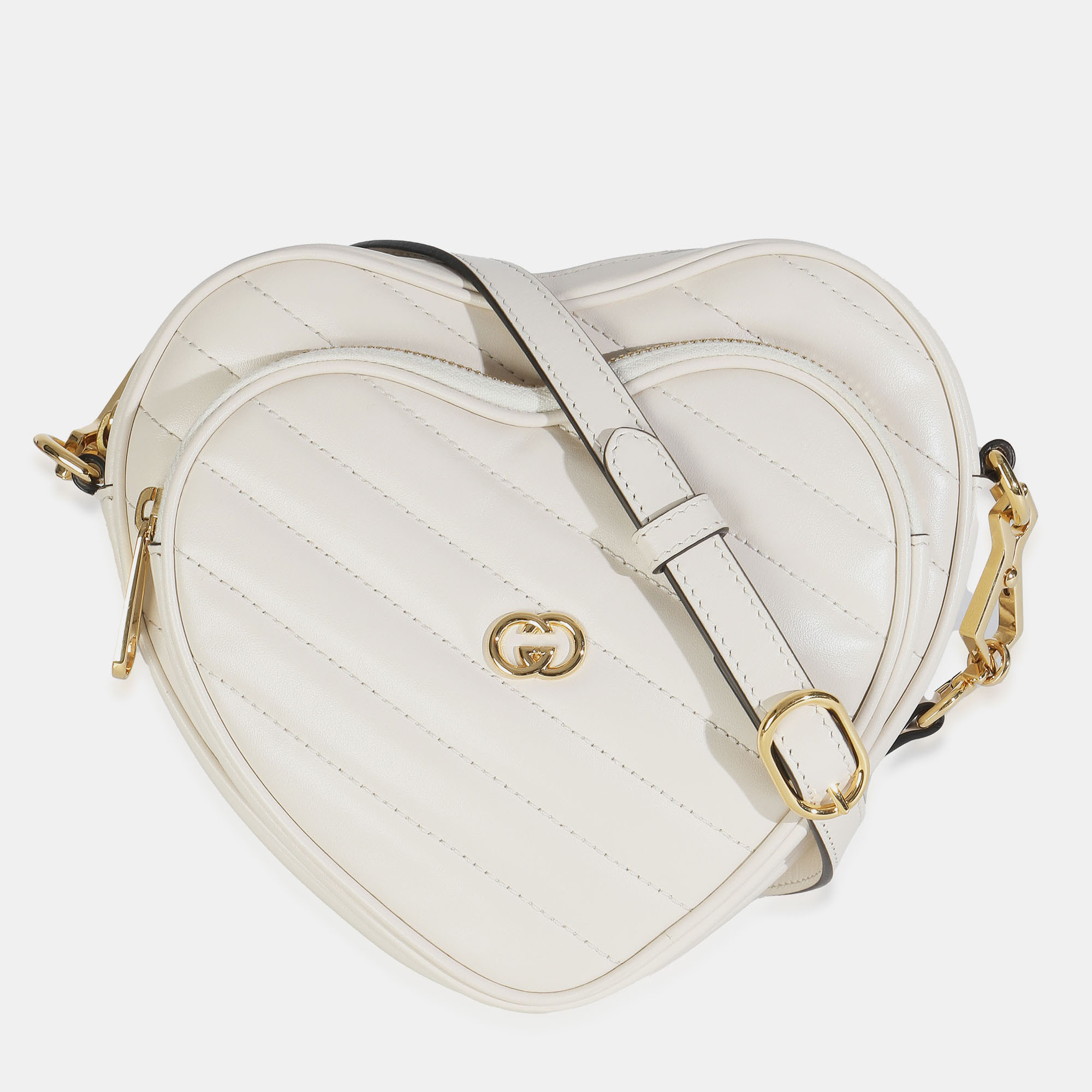 

Gucci Mystic White Matelasse Calfskin Diagonal Mini Interlocking G Heart Bag