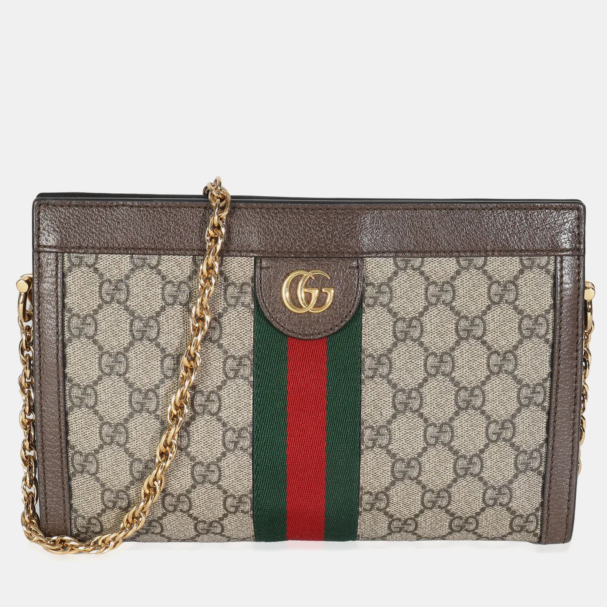 

Gucci Beige GG Supreme Canvas Small Ophidia Web Chain Bag
