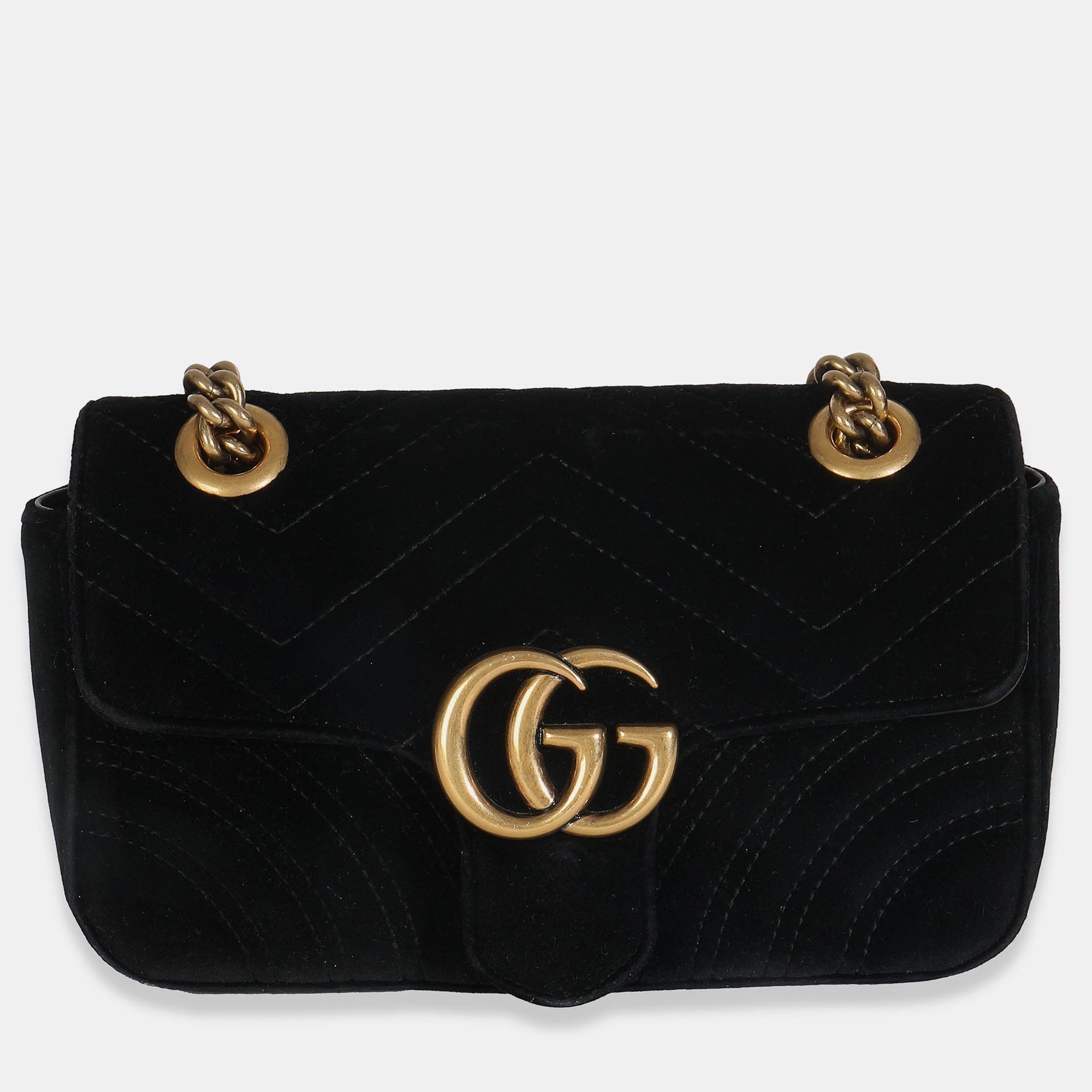 

Gucci Black Velvet Matelasse Mini GG Marmont Shoulder Bag