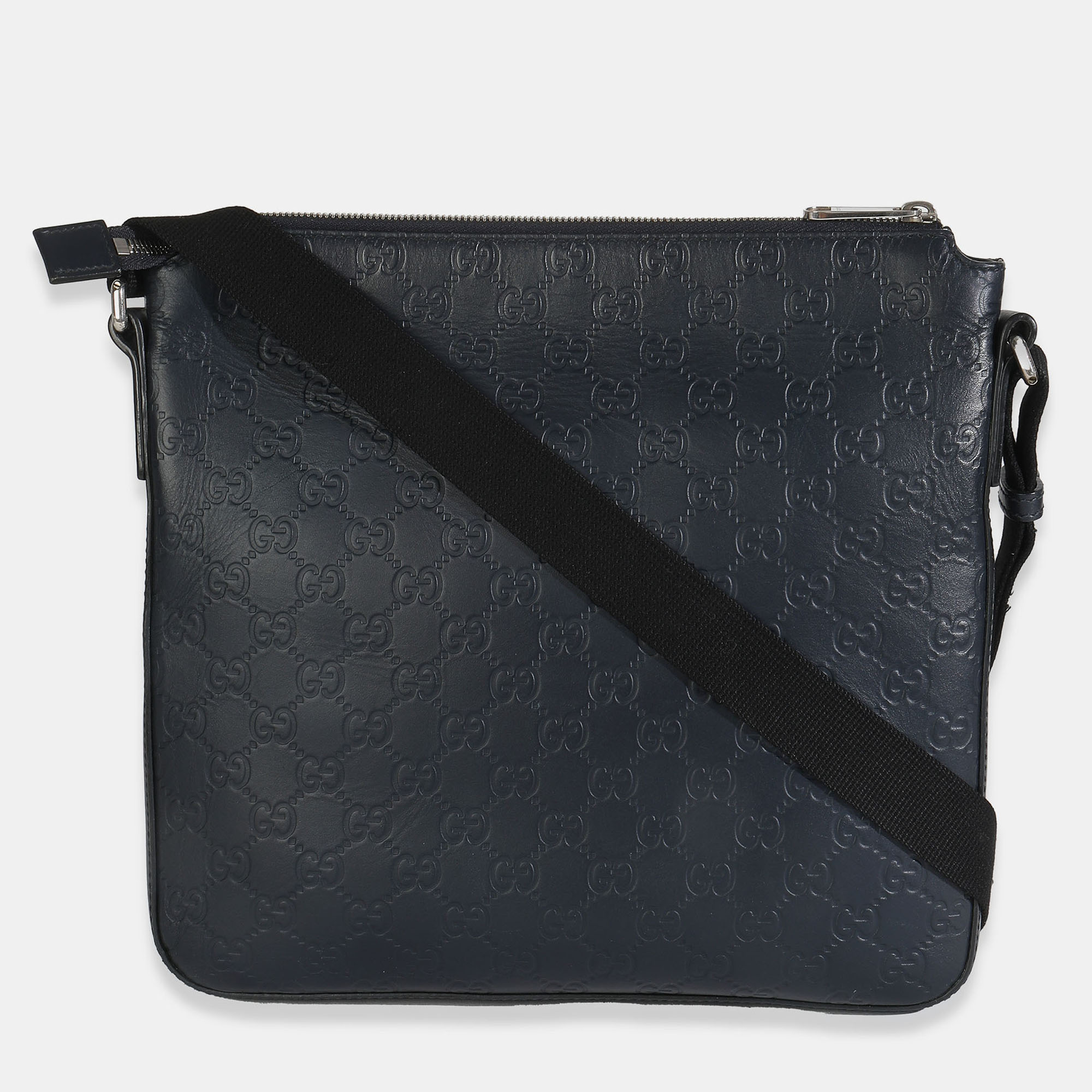 

Gucci Blue Guccissima Signature Medium Flat Messenger Bag